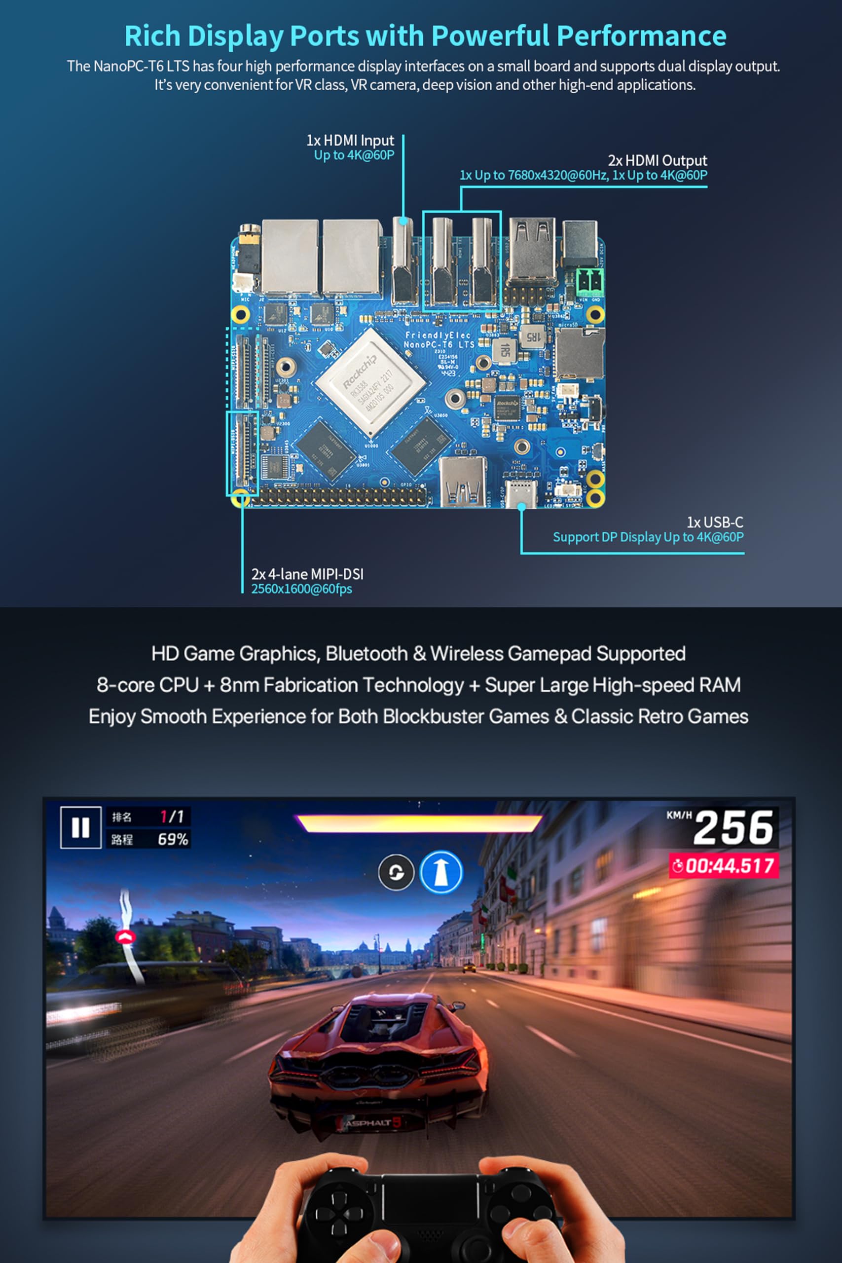 NanoPC-T6 LTS Mini Computer WiFi Router, Office Home Smart IoT Gateway, Rockchip RK3588 CPU 6Tops NPU, with 2X PCle 2.5G Ethernet Port for AI edge computing, Support M.2 NVMe SSD Module (8+64GB) 5