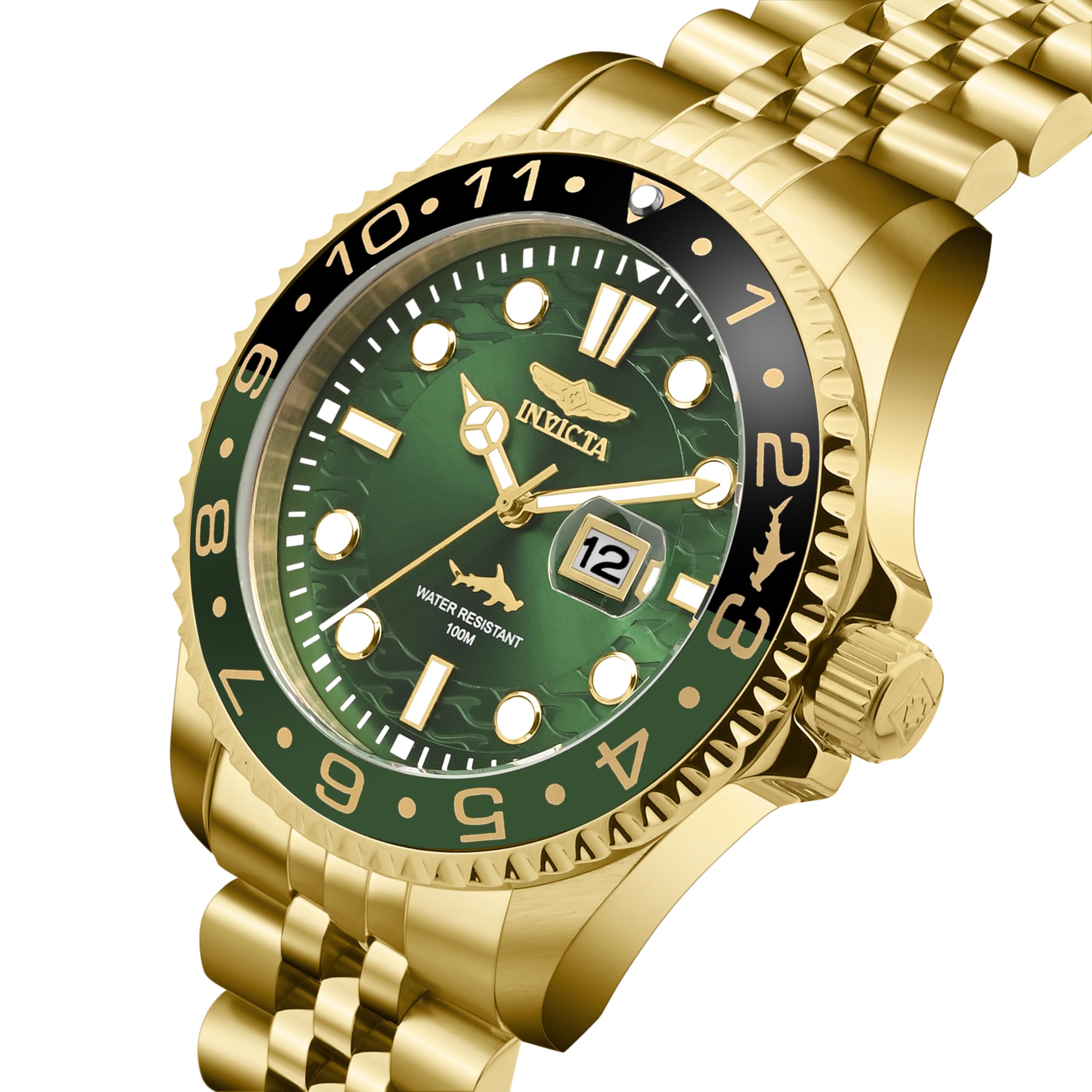 Invicta Pro Diver Men 43mm Stainless Steel Gold Green dial PC32 Quartz 6