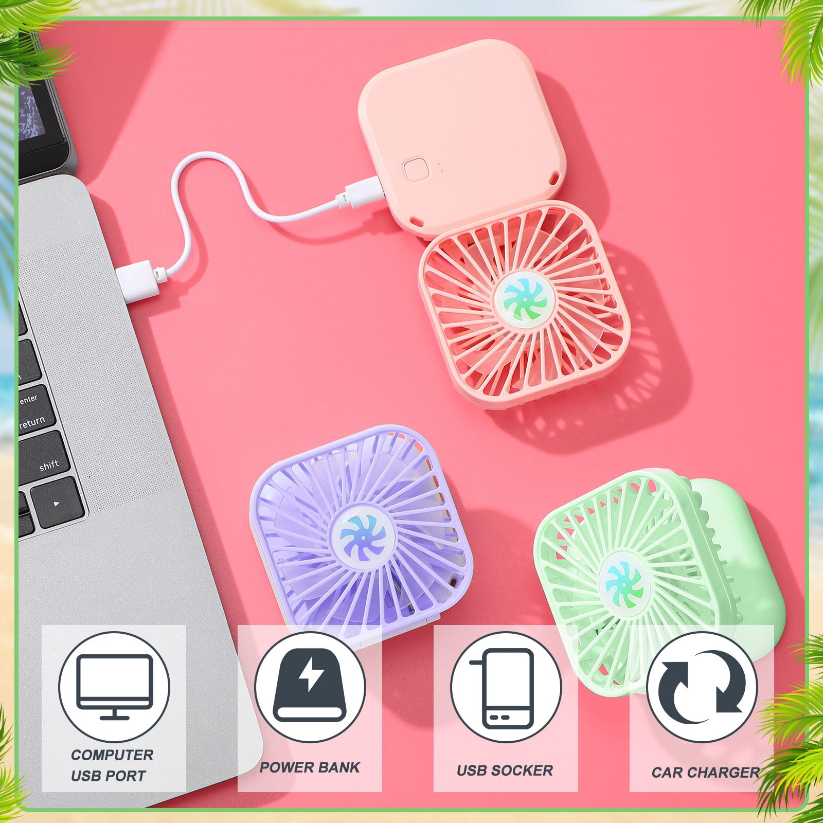 Hortsun 24 Pcs Necklace Fans Portable USB Rechargeable Battery 3 Speed Air Circulatory Handheld for Cooling Small Personal Hand Free Travel Office(Purple,Green,Pink) 3
