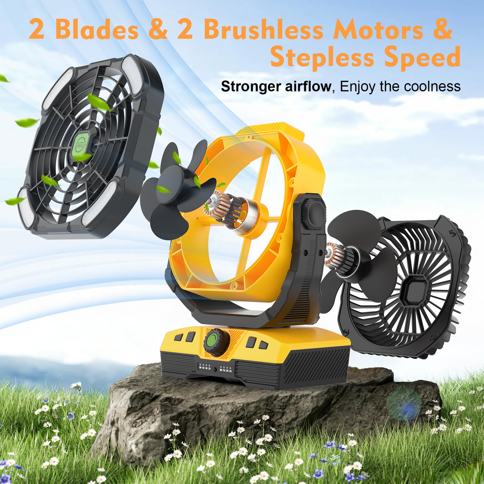 RUNTOP 20000mAh Oscillation Camping Fan, Remote Control Rechargeable Battery Operated Outdoor Tent Fan w/Hanging Hook, Portable Personal USB Desk Fan for Camping, Jobsite Tent Travel Beach Bedroom 3
