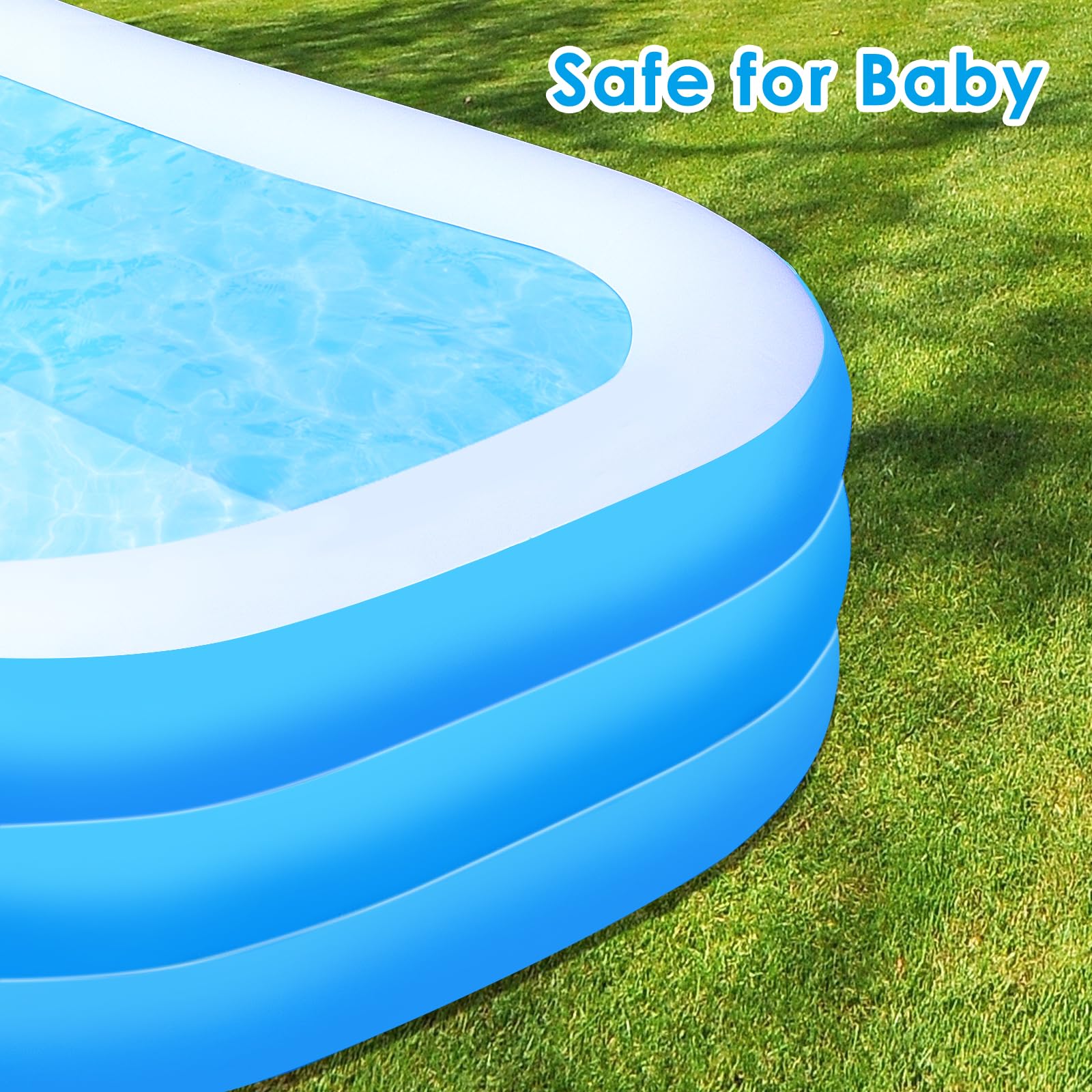 efubaby Inflatable Pool, Full-Sized Swimming Pools 10 ft Blow up Pool Inflatable Pools for Adults Kids Pool for Backyard Pools for Kiddie, Adult Ages 3+ Backyard Ground Outdoor Garden Light Blue 6