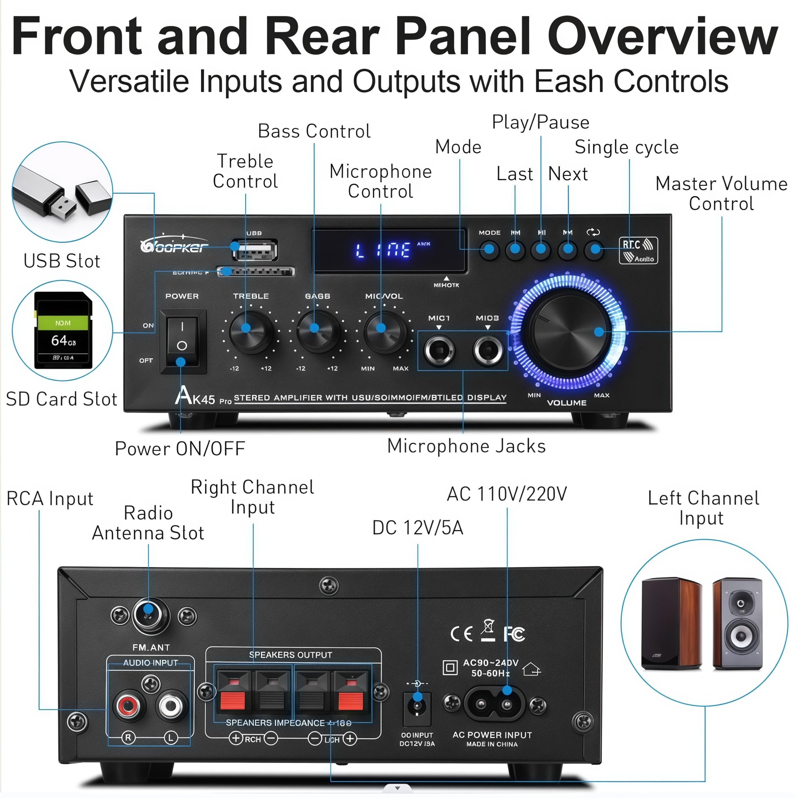 AK45 Pro Stereo Receiver and Audio Amplifier 3