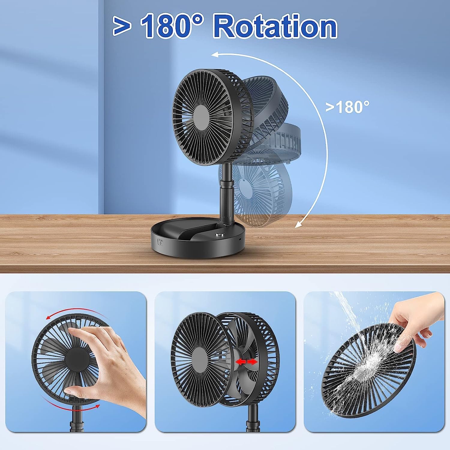 UCRAVO Portable Oscillating Standing Fan,Rechargeable Battery Operated USB Floor Table Desk Fan with 3 Speed Settings Pedestal Fans for Bedroom Office Camping Fishing Travel 6
