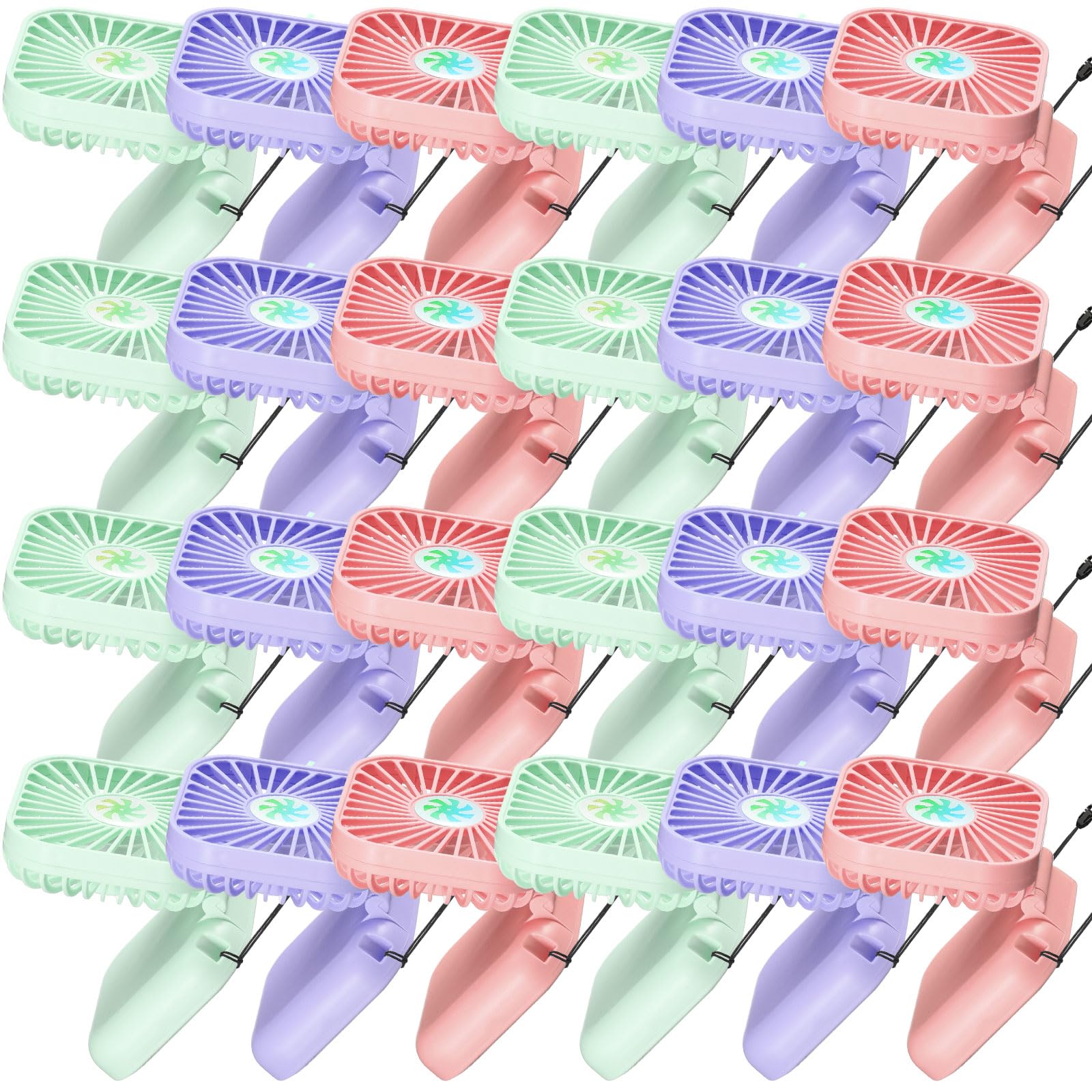 Hortsun 24 Pcs Necklace Fans Portable USB Rechargeable Battery 3 Speed Air Circulatory Handheld for Cooling Small Personal Hand Free Travel Office(Purple,Green,Pink) 1