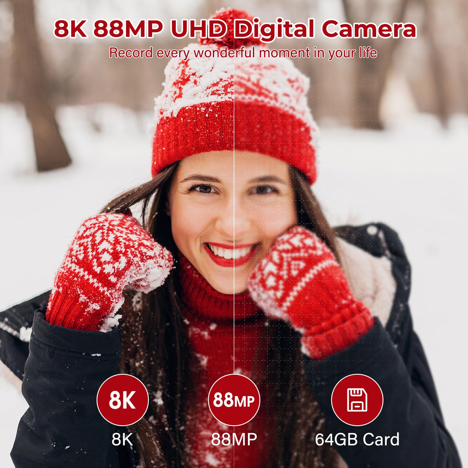 8K Digital Cameras for Photography - 88MP Autofocus Vlogging Camera for YouTube with 3" 180° Flip Screen - UHD Video Camara Gifts for Beginner Photographer with 18X Zoom, Lens Hood, 64GB Card 2