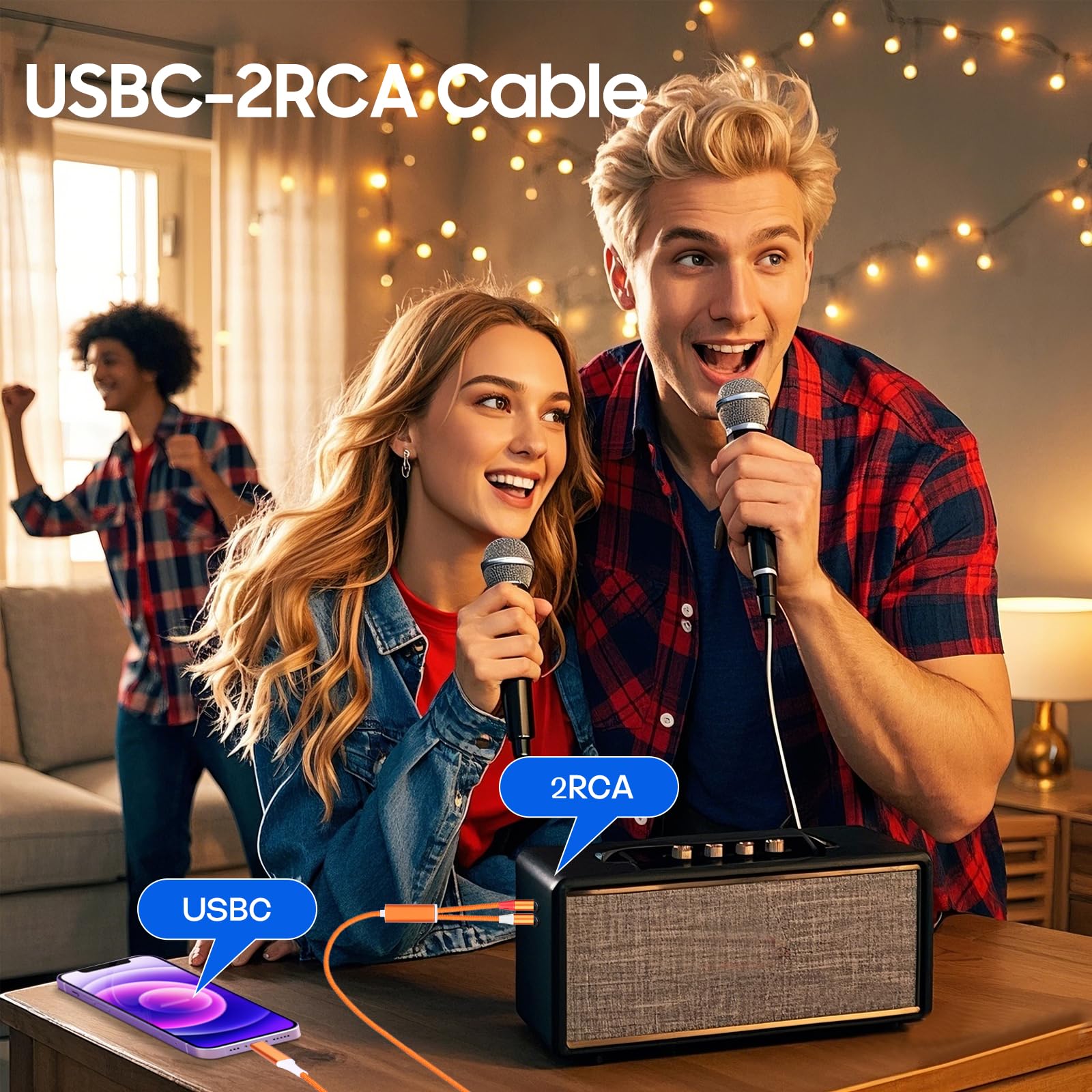 USB C to RCA Audio Cable,3.3 FT Type-C to 2 RCA Male to Male Y Splitter，for iPhone 16 15 Series, Home Theater, DVD, Amplifier, Speaker, Car Stereo, Samsung Galaxy S23(Silver/2 Cable 3
