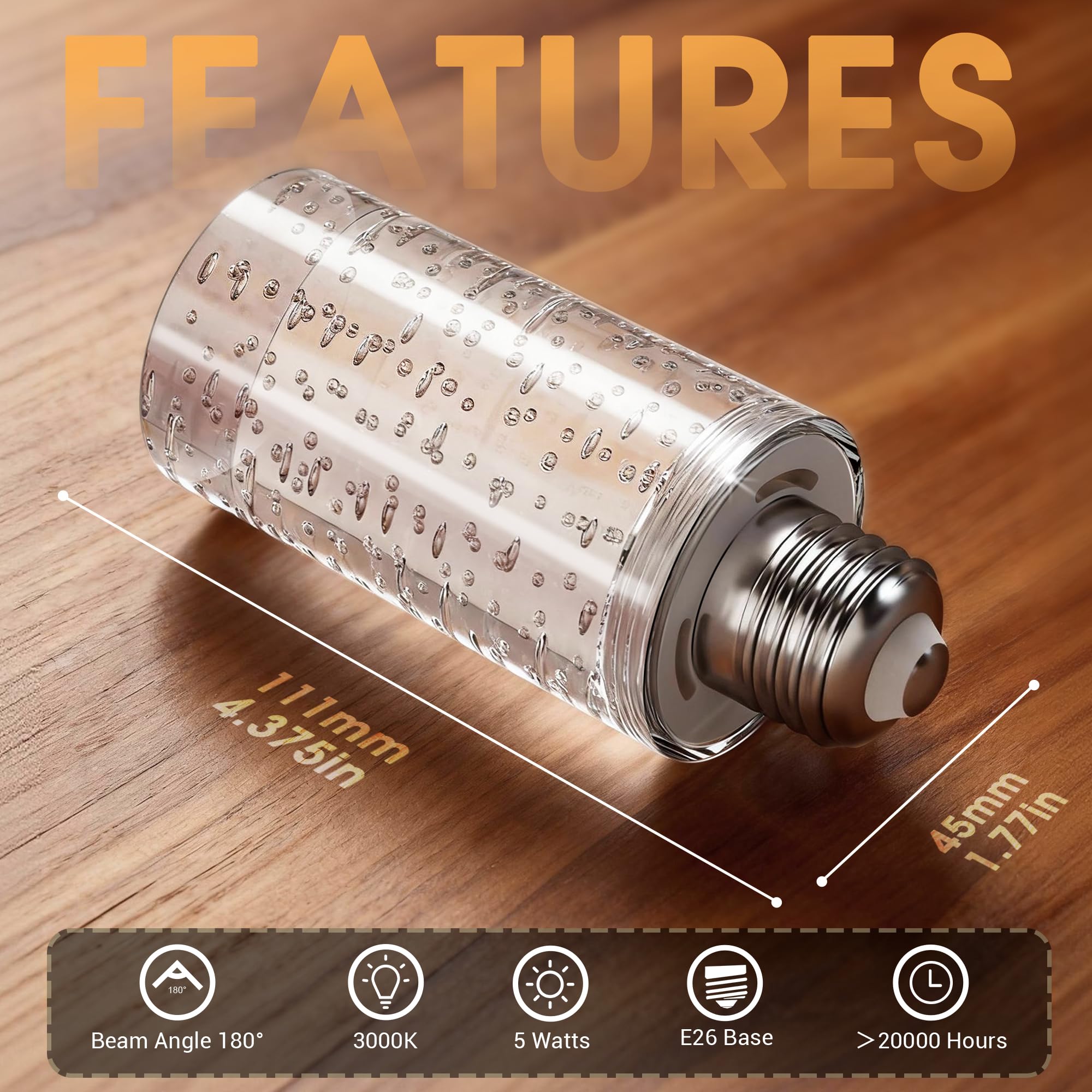 JandCase LED Bulb,5W,3000K,500LM Dimmable E26 Acrylic Bubble Bulb with Ceramic Base, Suitable for E26 Lighting Fixtures Including Chandeliers, Wall Sconces, Table Lamps, and Vanity Lights-2 Pack 3