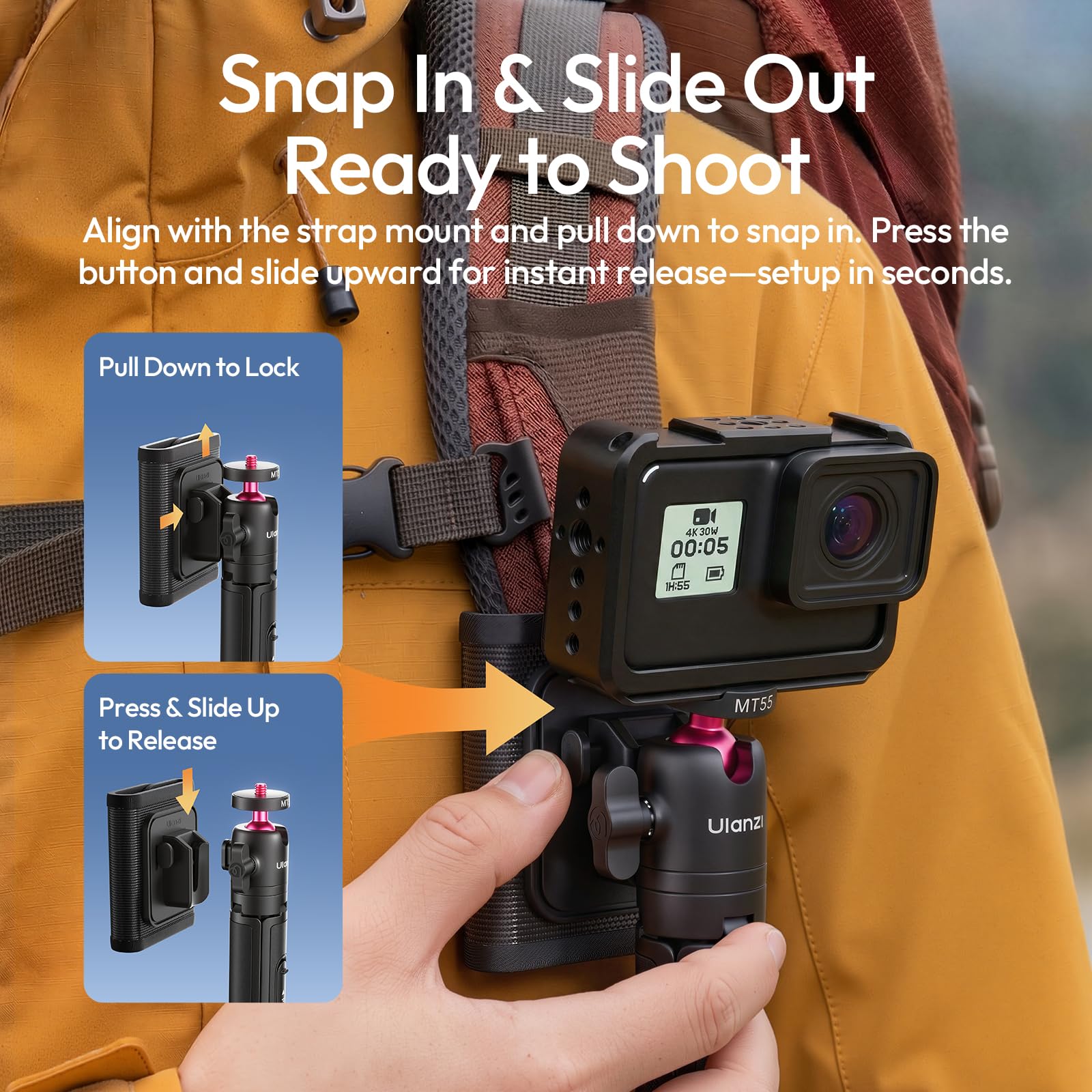 ULANZI MT55 SnapGo Mini Tripod Selfie Stick, 4-in-1, 12.2in 5