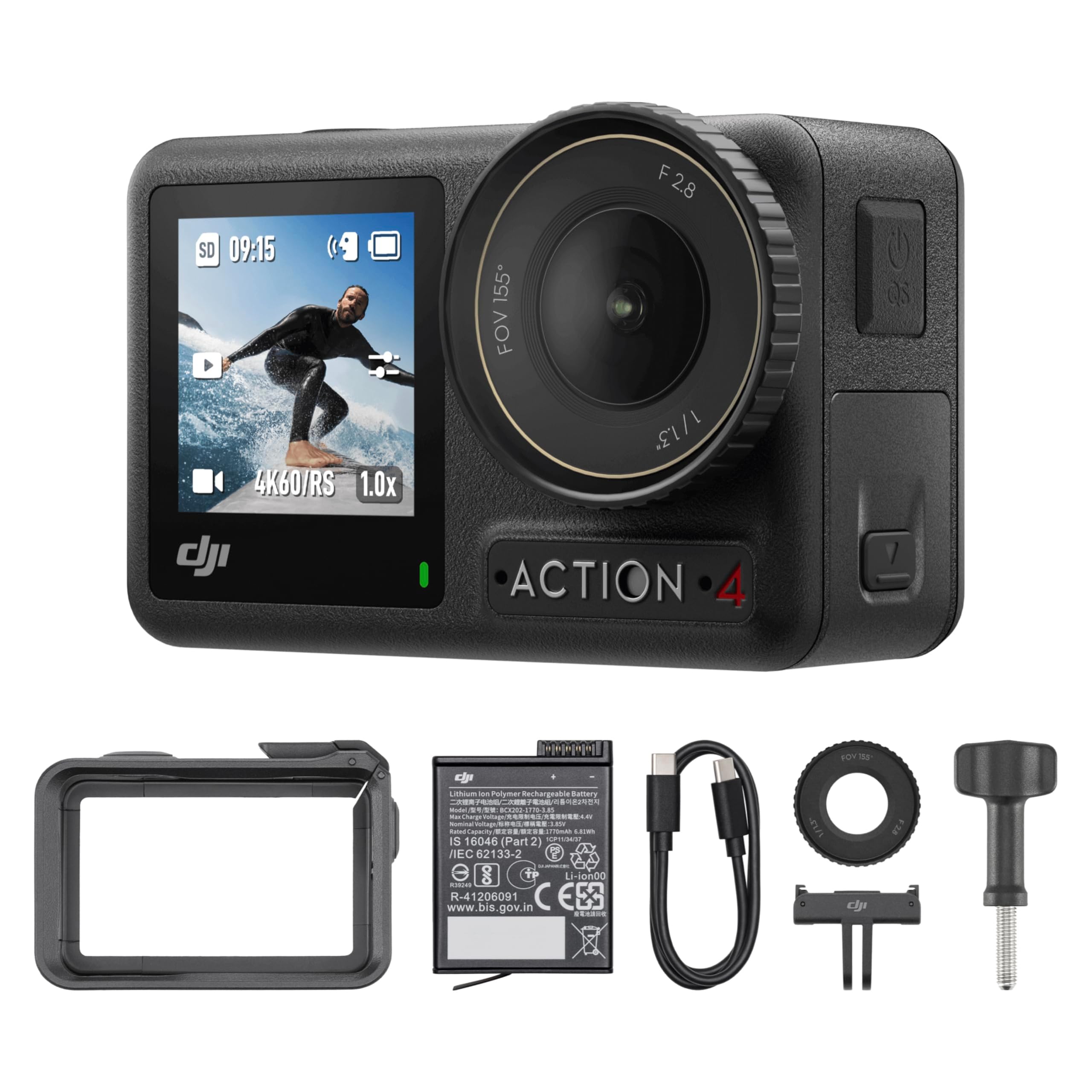 DJI Osmo Action 4 Essential Combo, 4K/120fps Waterproof Action Camera with a 1/1.3-Inch Sensor, Stunning Low-Light Imaging,10-bit & D-Log M Color Performance, Long-Lasting 160 Mins, Outdoor Camera 2