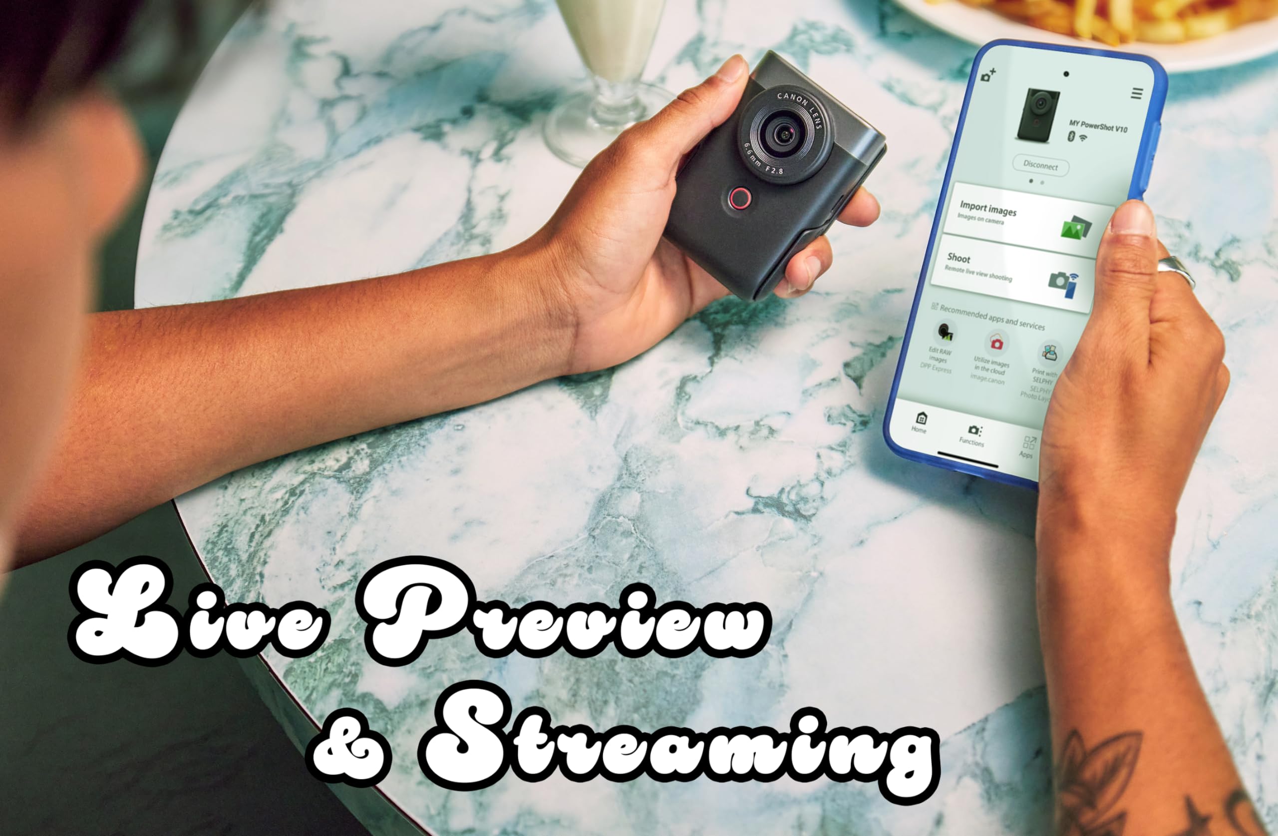 Canon PowerShot V10 Compact Vlogging Camera, 1" CMOS Sensor, 4K Video Streaming, Built‑in Wide‑Angle Zoom Lens, Flip‑LCD & Stereo Mic, Image Stabilization, Creator Studio in Your Pocket, Black 3