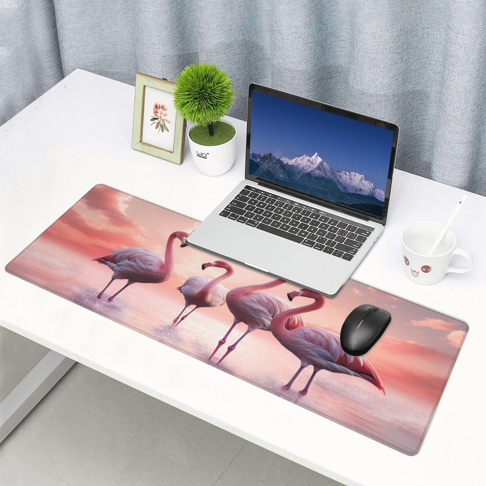 Famame Laptop Mouse Pad Flamingos Walking in Lake Desk Mat with Stitched Edges 31.5X 11.8 inch Non-Slip Large Keyboard Rubber Writing Table Mat for Office Home 5