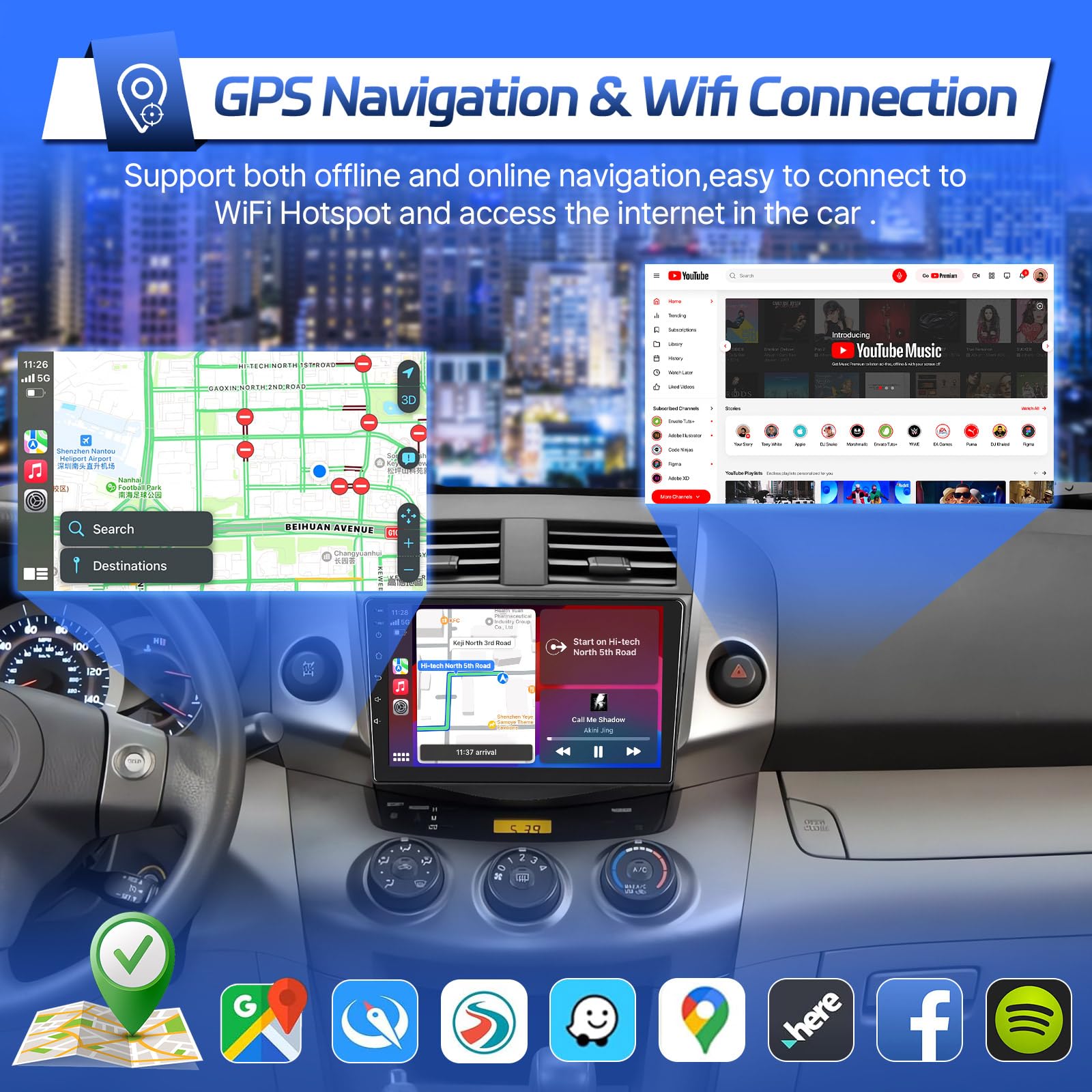 Leadfan Carplay Radio for Toyota RAV4 2006 2007 2008 2009 2010 2011 2012 Wireless Carplay Android Auto,9 inch Touchscreen for RAV4 Head Unit Bluetooth GPS Navi WiFi SWC+AHD Backup Camera 6