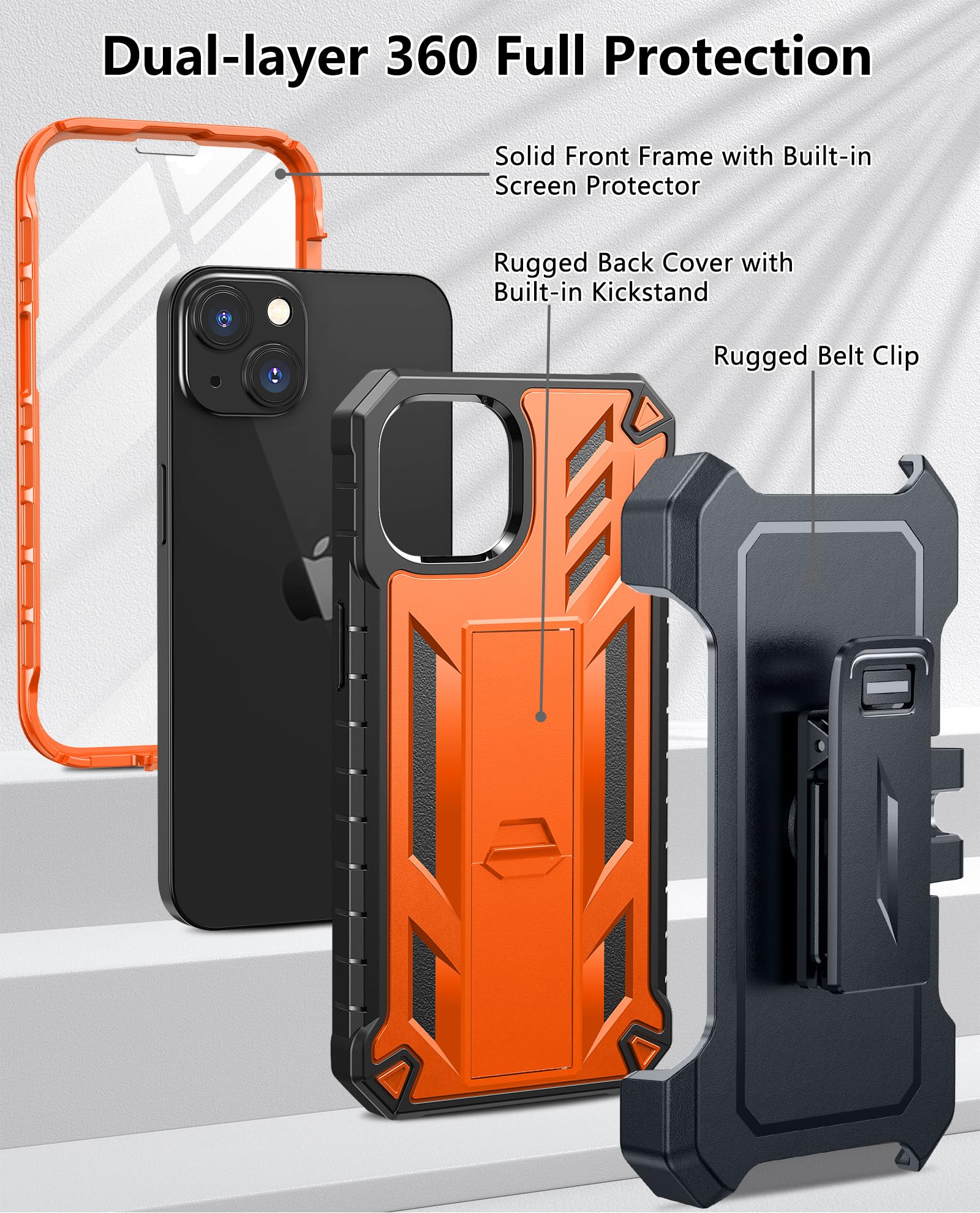 for iPhone 13/14/15 Phone Case: for iPhone 16e Protective Cover with Belt Clip Holster | Durable Dual-Layer Design with Built-in Kickstand | Heavy Duty Military Grade Hard Protection Shock Proof 2