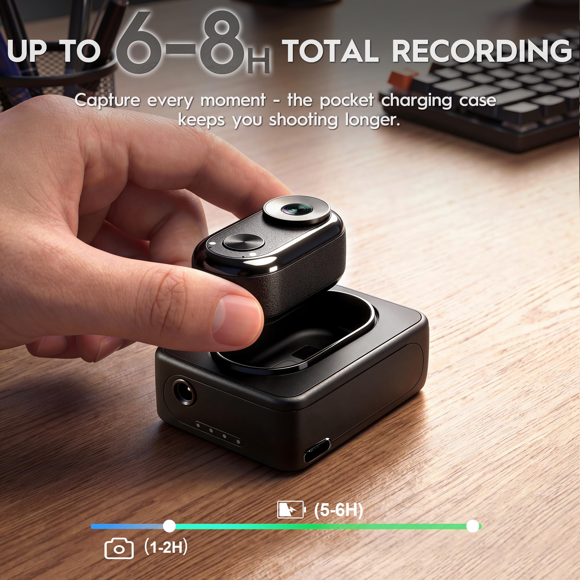 AIJOLLY 4K Mini Body Camera, 64GB Wearable POV Thumb Cam with Charging Case, 6-8H Total Runtime, App GPS Data Overlay & AI Recognition, Magnetic Action Cam with Stabilization 3