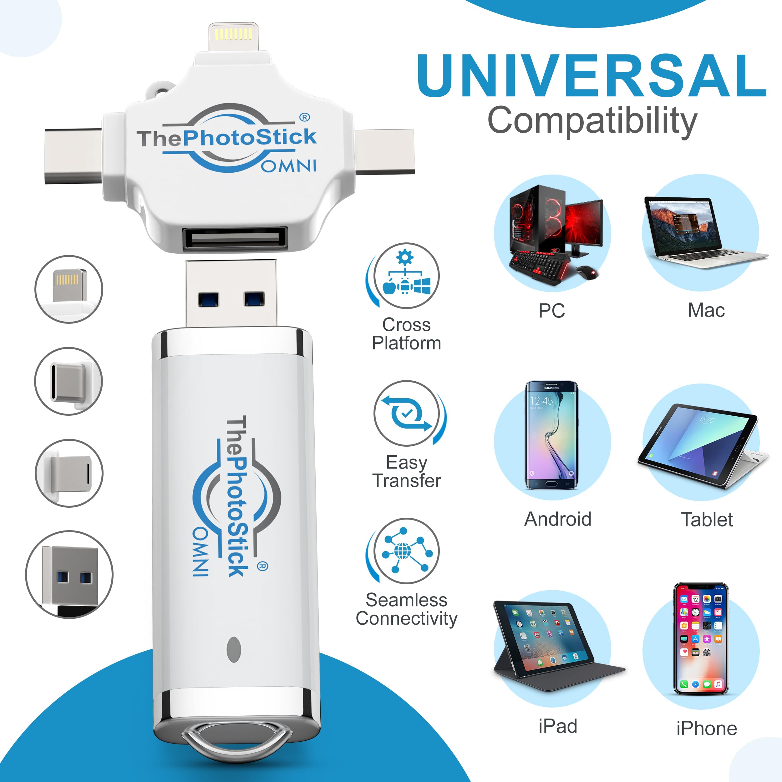 ThePhotoStick® Omni 64GB USB Flash Drive & Memory Stick – Photo & Video Backup for iPhone, Android, Mac & PC – Multiport Connection to Easily Store & Transfer Files 4