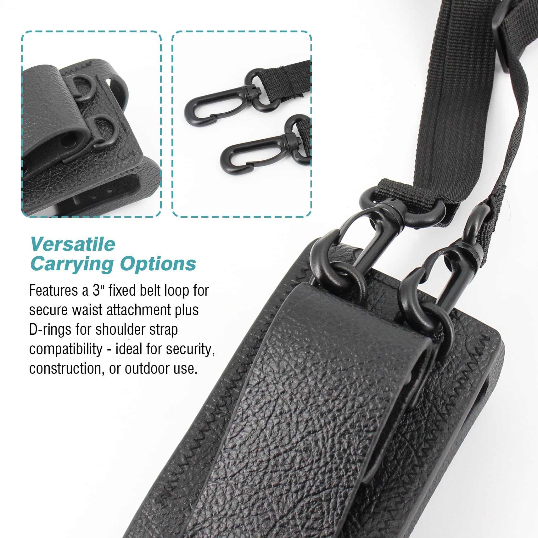 Accessoryway Replacement Motorola PMLN5844 Nylon Carry Case for XPR7550 XPR7550e XPR7580 XPR7580e DGP5550 APX900 Radio - Secure Belt Loop with D-Rings, Durable & Lightweight (3" Fixed Loop, Black) 4