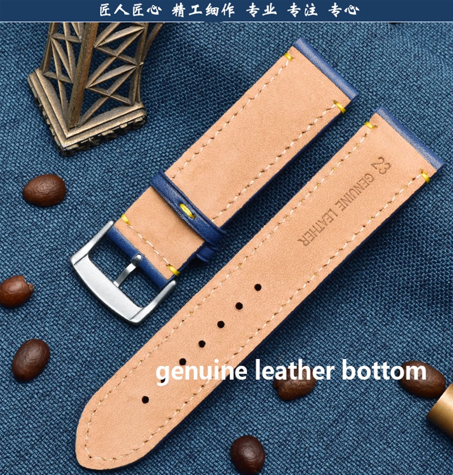 JWTPRO for Substitute Citizen AT8020 JY8078 Wristband Genuine Leather Strap 23mm Blue Watch Band with Folding Buckle Bracelet (Color : Blue pin Clasp, Size : 23mm) 4