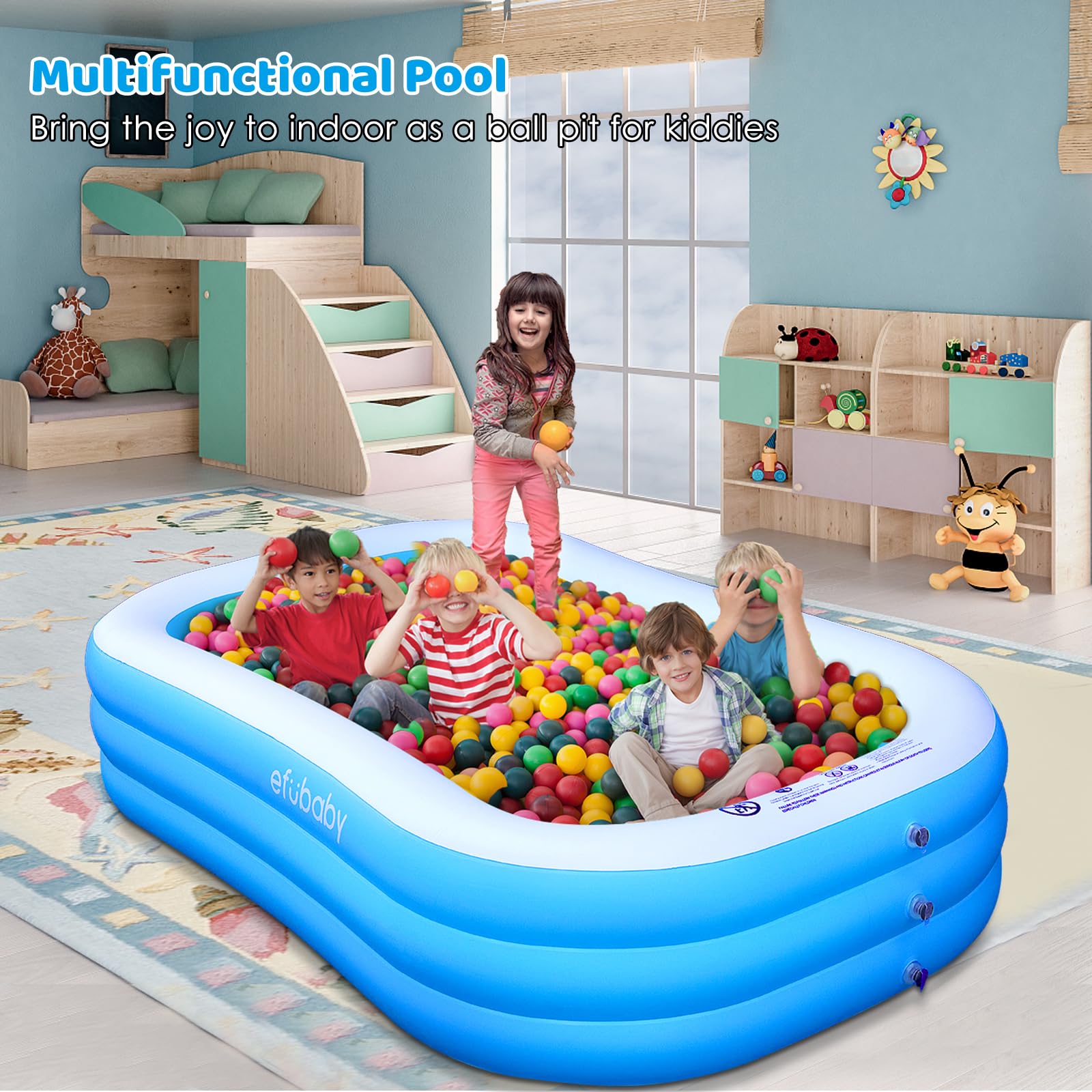 efubaby Inflatable Pool, Full-Sized Swimming Pools 10 ft Blow up Pool Inflatable Pools for Adults Kids Pool for Backyard Pools for Kiddie, Adult Ages 3+ Backyard Ground Outdoor Garden Light Blue 5