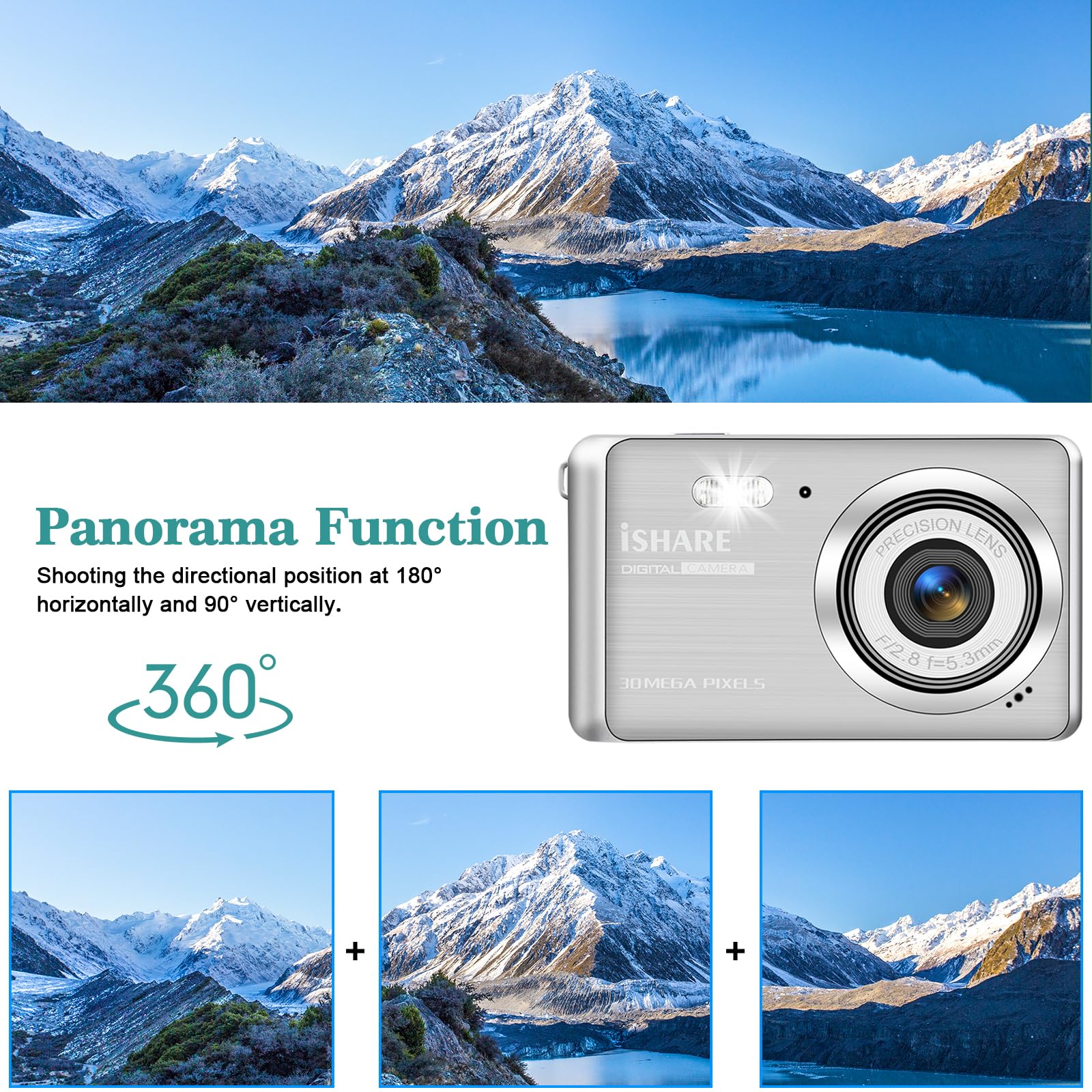 ISHARE Kids Digital Camera 30MP 1080P, Compact Pocket Camera with 18X Zoom, 2 Batteries & 32GB Card for Beginners Teens Seniors (Silver) 6