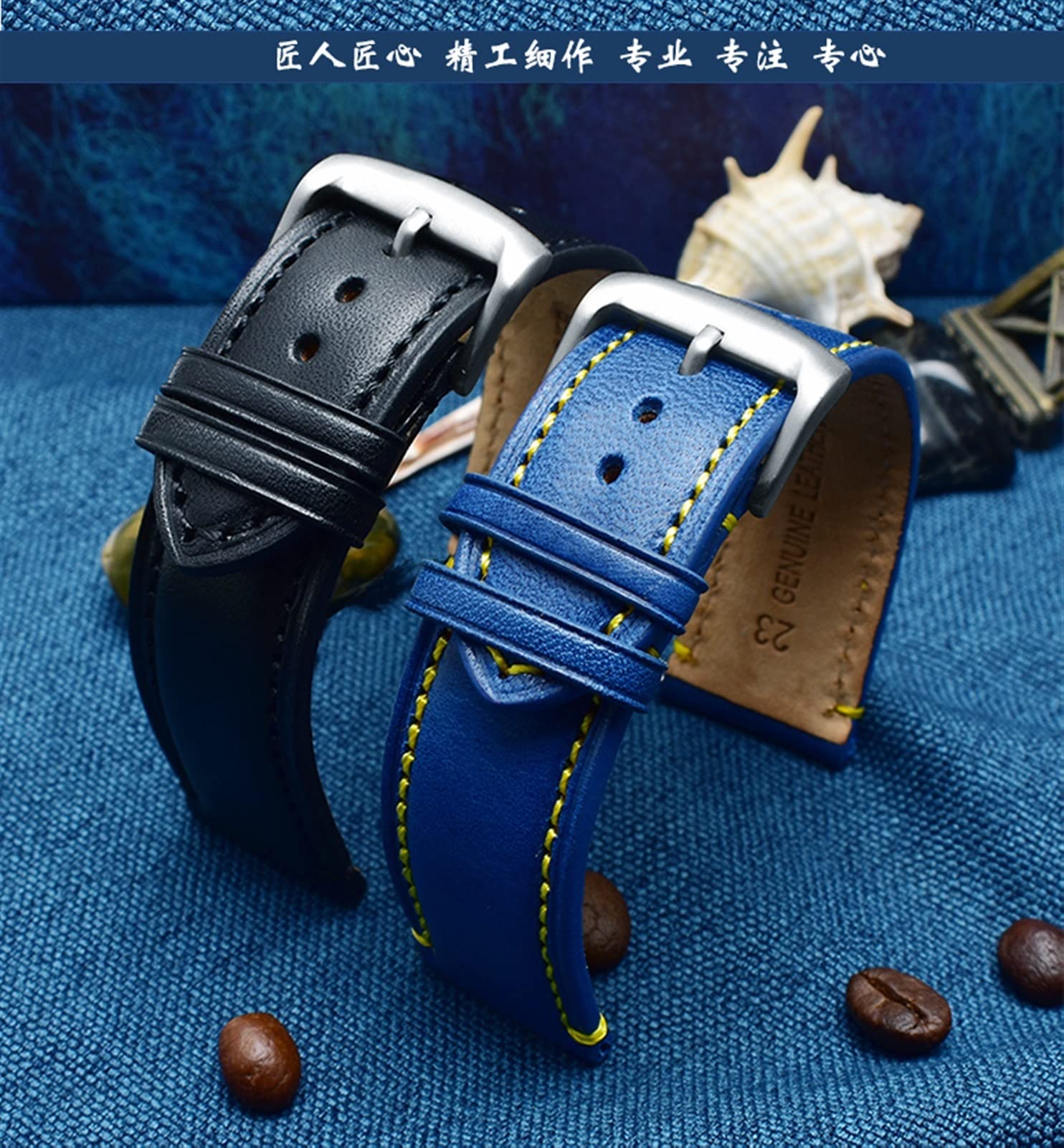 JWTPRO for Substitute Citizen AT8020 JY8078 Wristband Genuine Leather Strap 23mm Blue Watch Band with Folding Buckle Bracelet (Color : Blue pin Clasp, Size : 23mm) 3