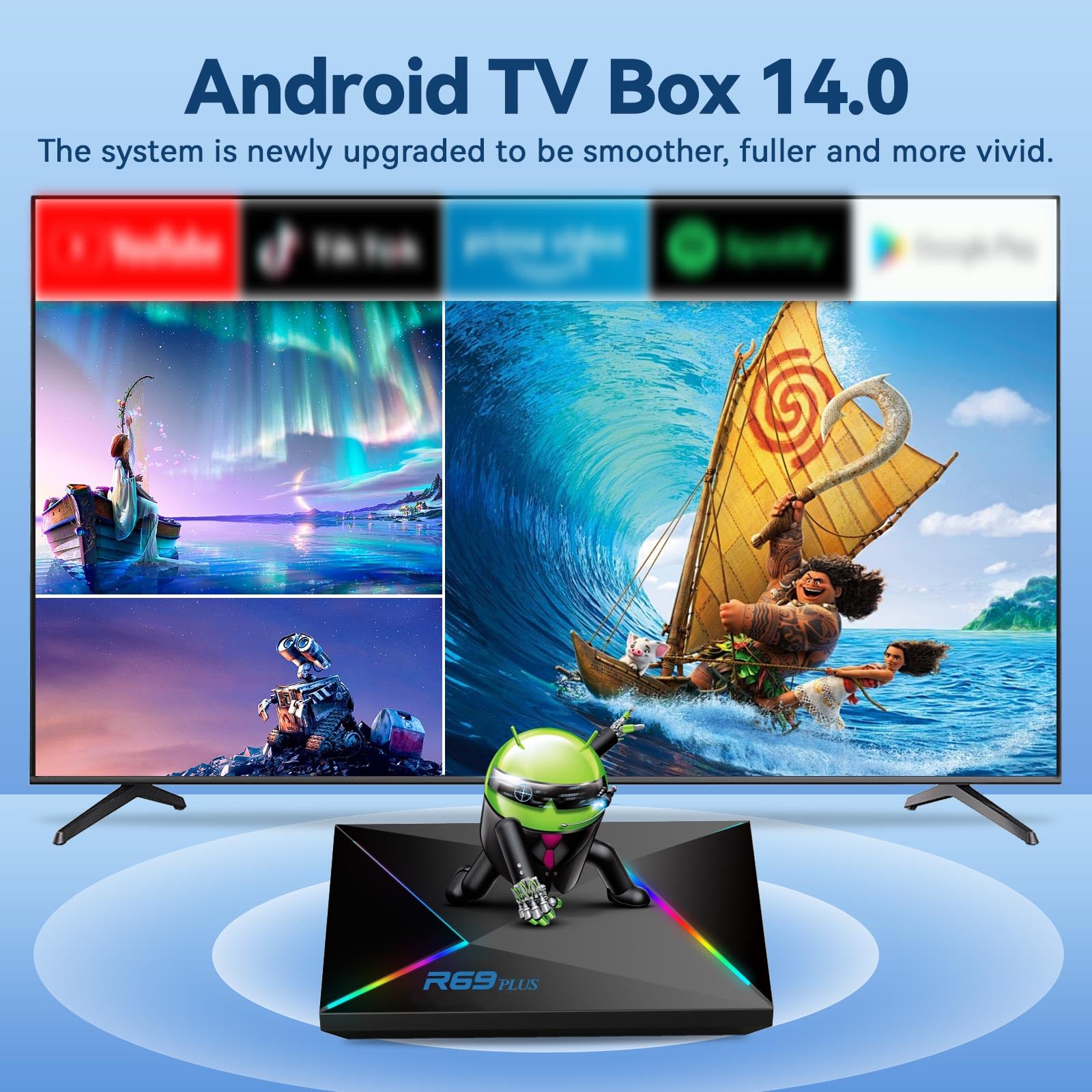 EASYTONE Android 14 TV Box 2026, Android TV Box 14.0 4GB RAM 64GB ROM 1000M Ethernet R69 Plus Smart Box 4K 8K WIFI6 H728 Octa-core 2.4G 5.8G Dual WiFi BT5.0 USB 3.0 3