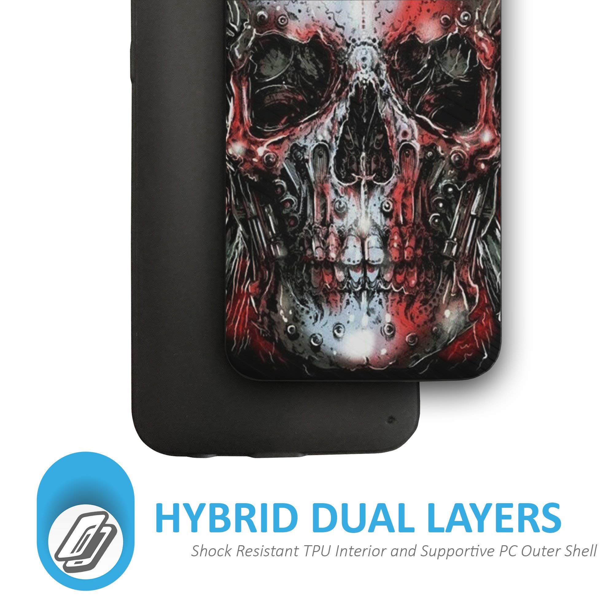 CasesOnDeck Case for Motorola Moto E5 Plus/Moto E5 Supra - Slim Fitted Hybrid Fusion Embossed Dual Layer Cover (Red Skull) 2