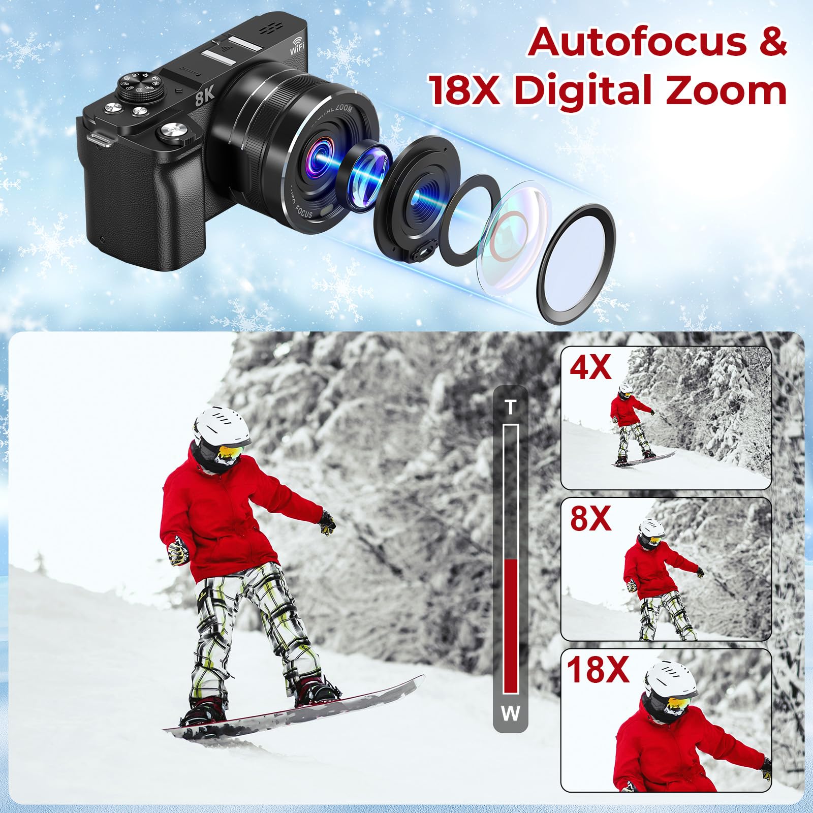 8K Digital Cameras for Photography - 88MP Autofocus Vlogging Camera for YouTube with 3" 180° Flip Screen - UHD Video Camara Gifts for Beginner Photographer with 18X Zoom, Lens Hood, 64GB Card 4