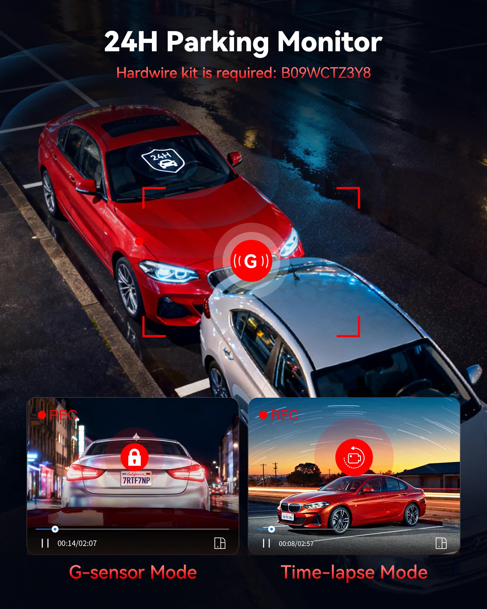 REDTIGER Dash Cam 4K Front and 1080P Rear, STARVIS 2 Sensor, 5.8GHz WiFi (20MB/s), GPS, WDR & HDR Night Vision, 170°Wide Angle, Parking Mode, Loop Recording with Emergency Lock(SD Card Not Included) 6