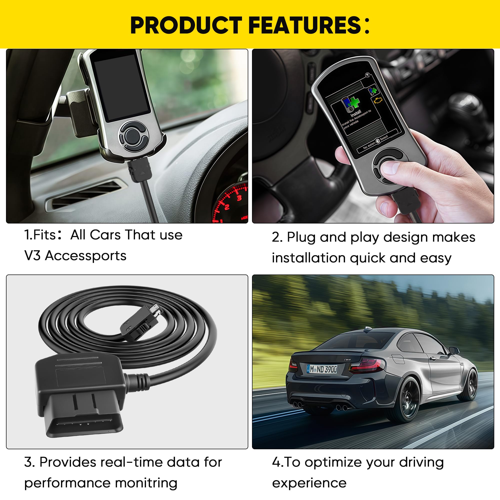 Plozoe Access Port OBD2 OBDII Cable Compatible with Cord V3 Sub-aru Ford VW WRX STI Focus Evo BMW Fits All Cars that use V3 Accessports 6.5 ft 6