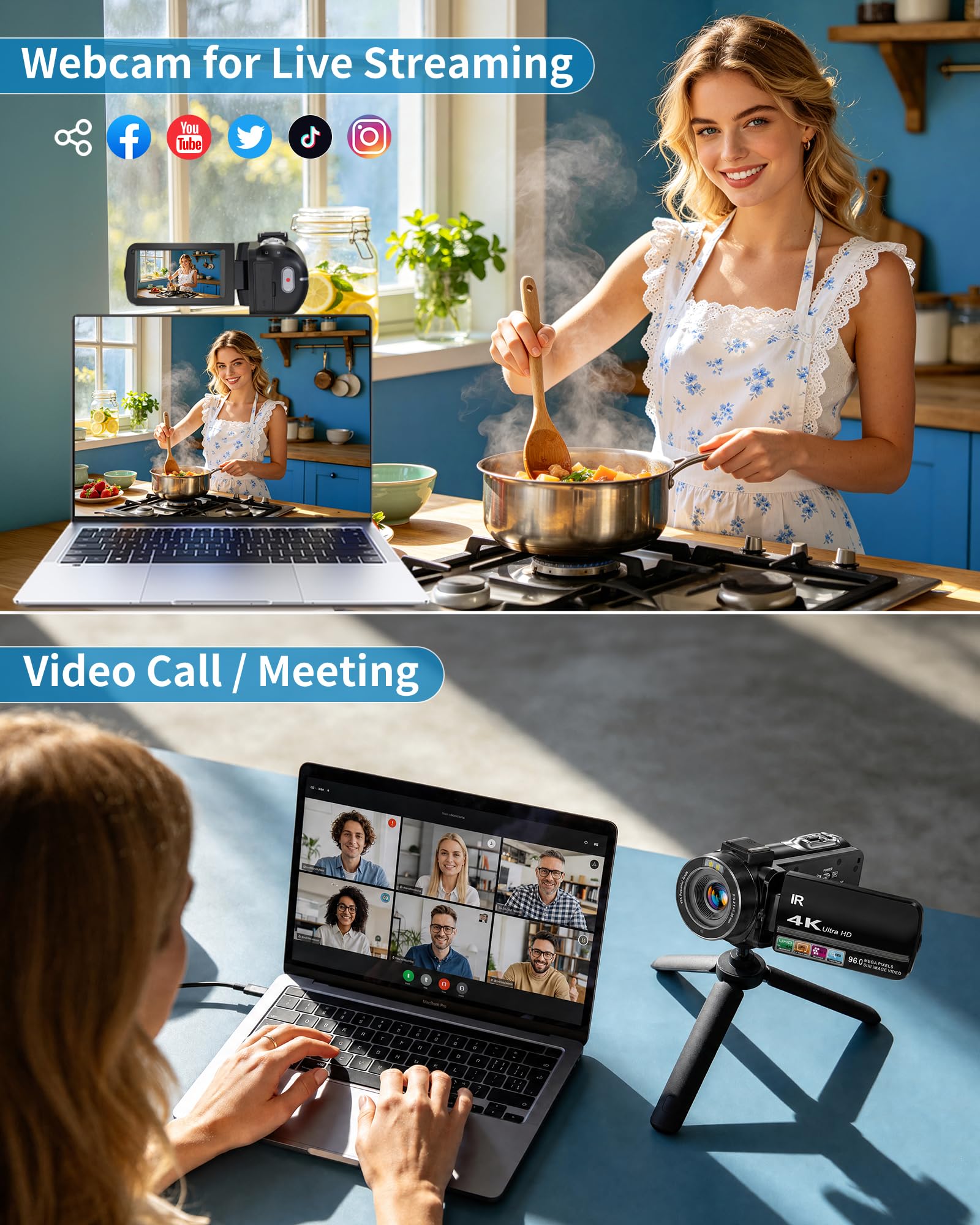 Aidzhi 4K Video Camera Camcorder 96MP UHD Vlogging Camera for YouTube 18X Digital Zoom 3.0 IPS 270° Rotation Touch Screen Video Recorder with Remote Control, Night Vision, 32GB Card, 2 Batteries 6
