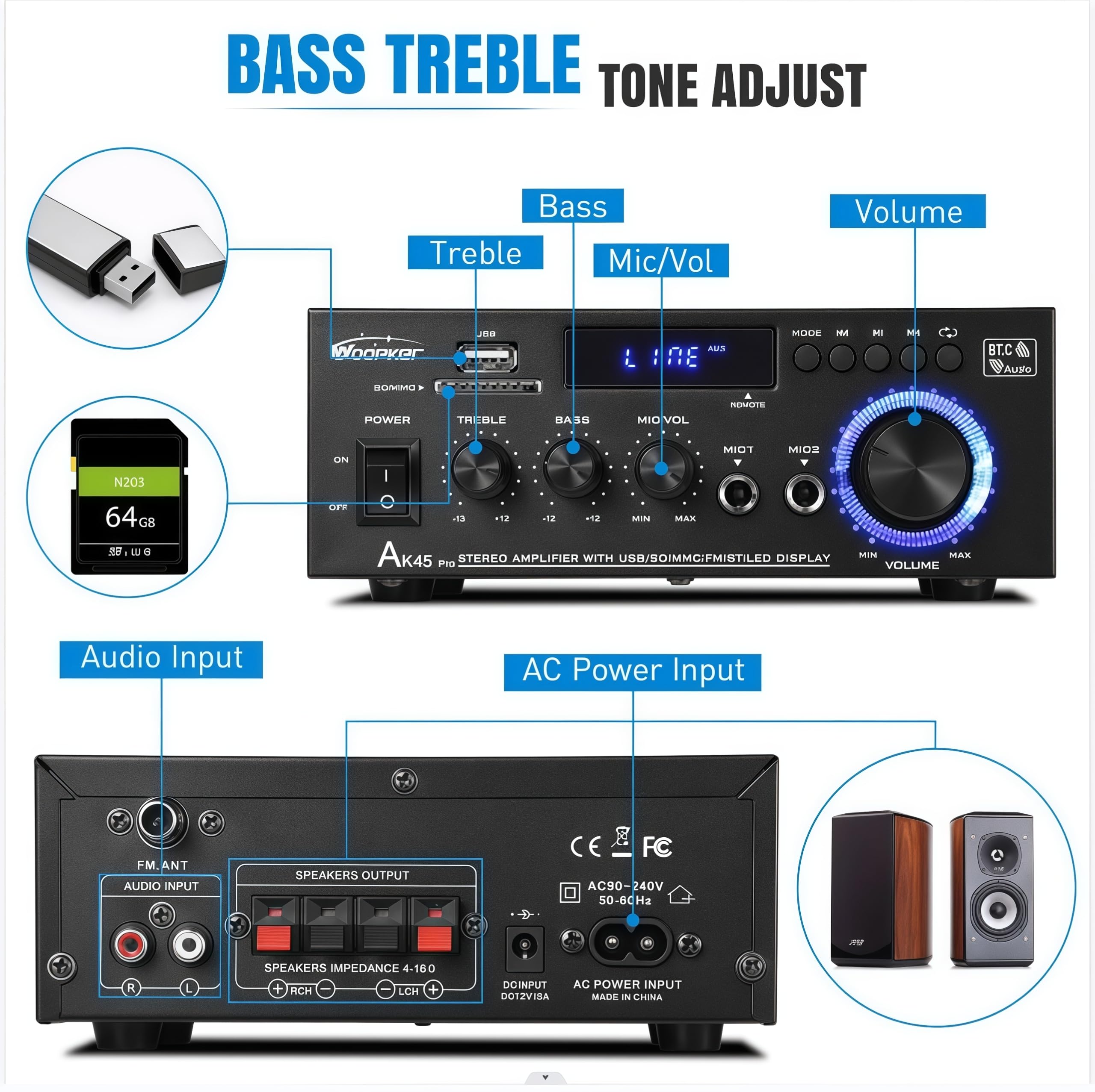AK45 Pro Stereo Receiver and Audio Amplifier 4