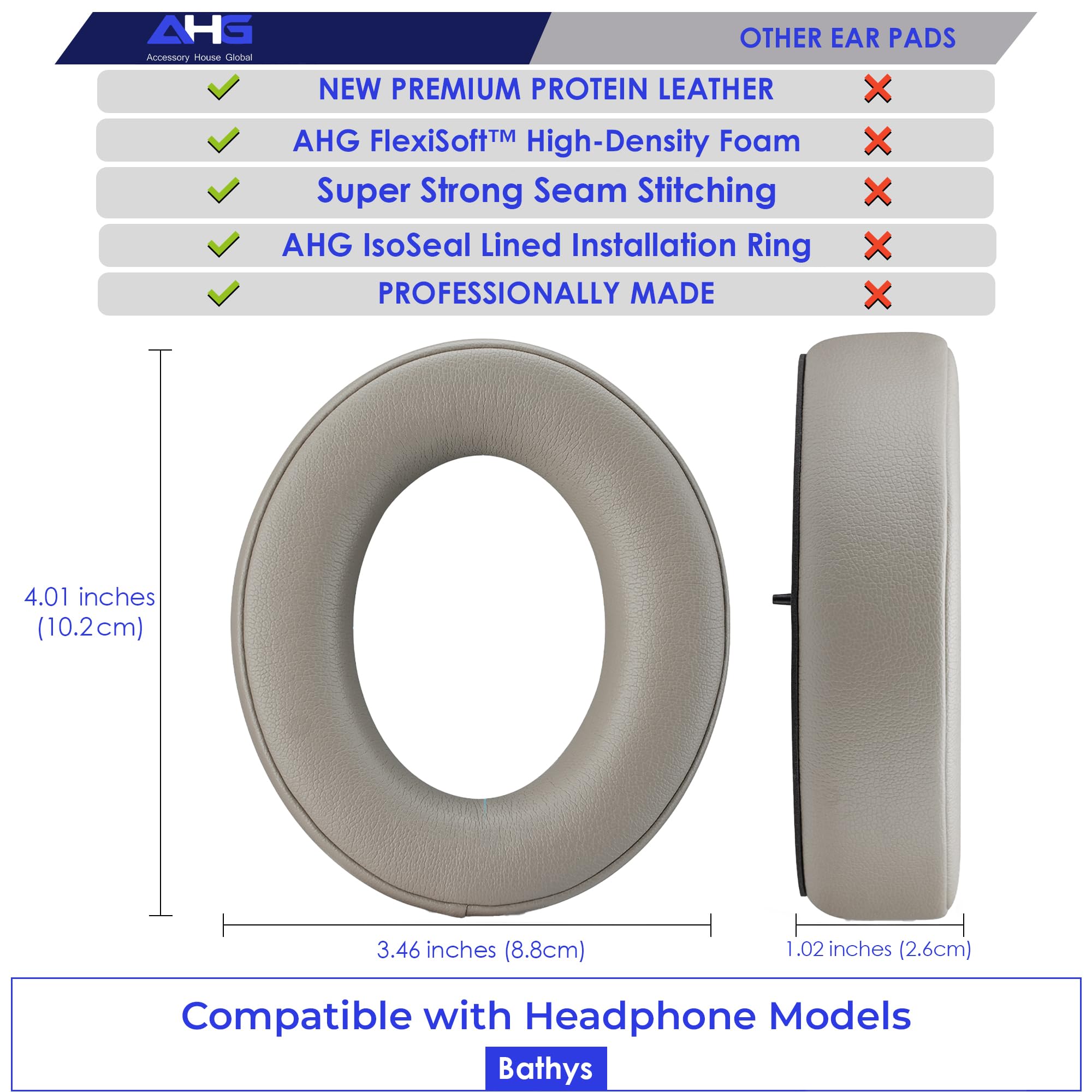 AHG Accessory House Global Premium Bathys Ear Pads Cushions Compatible with Focal bathys Headphones (Dune). Premium PU Leather | FlexiSoft High-Density Foam | Revive Noise Cancelling + Durability 5