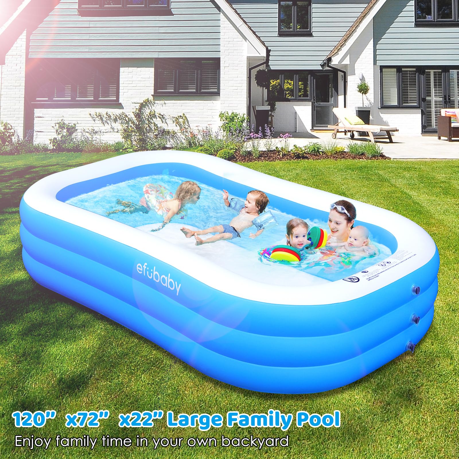 efubaby Inflatable Pool, Full-Sized Swimming Pools 10 ft Blow up Pool Inflatable Pools for Adults Kids Pool for Backyard Pools for Kiddie, Adult Ages 3+ Backyard Ground Outdoor Garden Light Blue 4