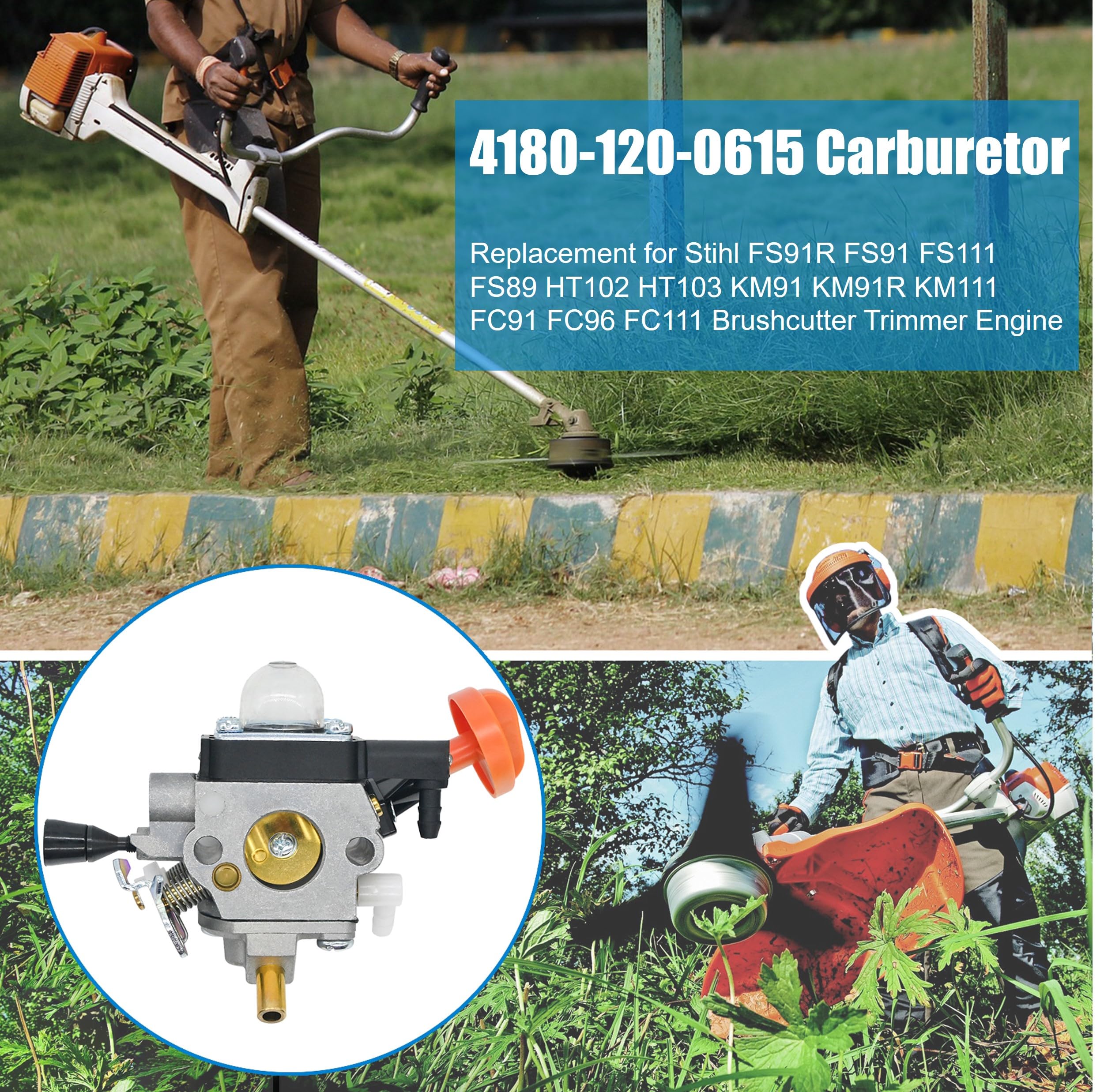 FS 111R Carburetor Replacement for Stihl FS91R KM91R FS91 FS111 FS89 HT102 HT103 KM111 FC91 FC96 FC111 Brushcutter Trimmer Weed Eater Engine 4180-120-0615 Carb with Air Filter Tune Up Kit 3