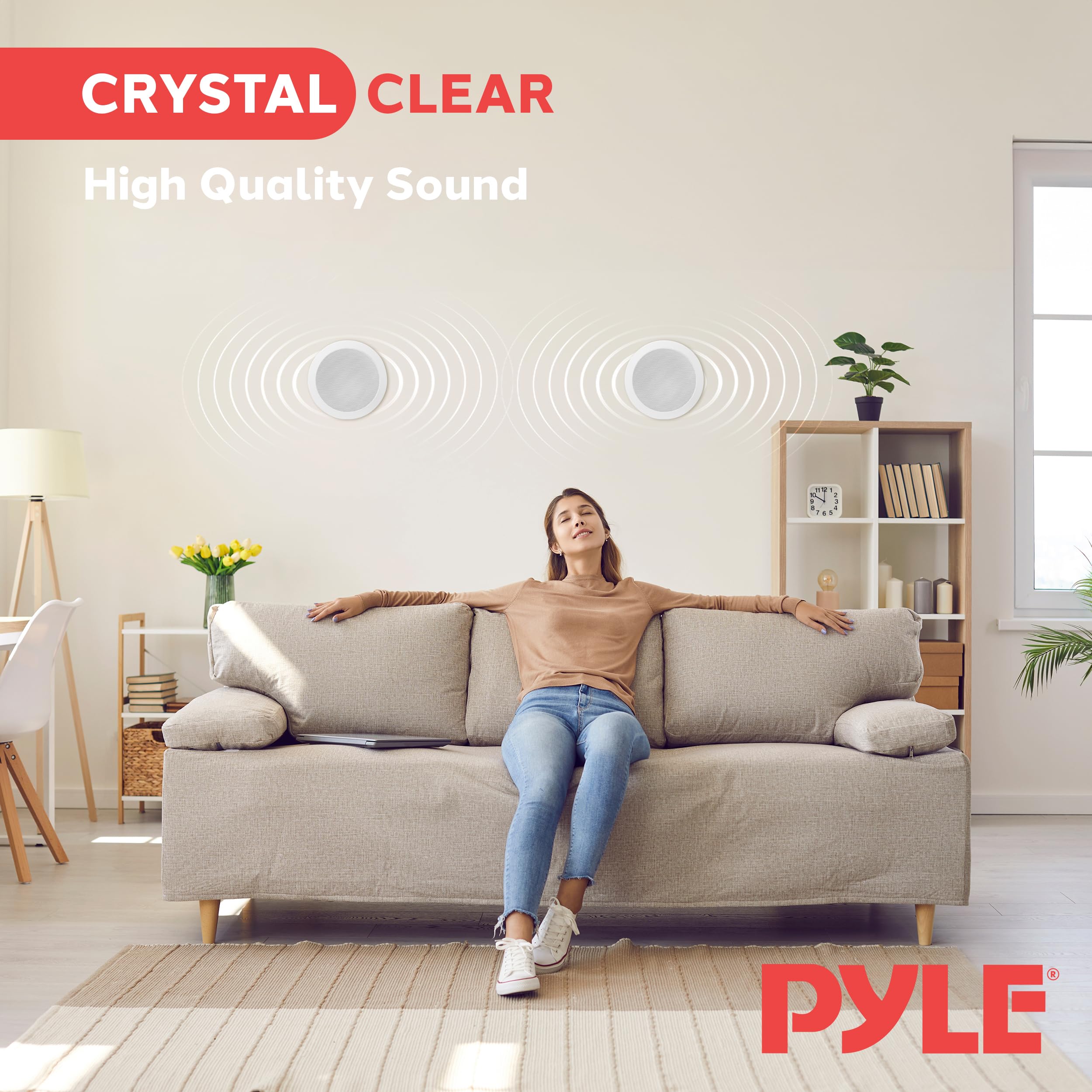 Pyle Pair 5.25” Flush Mount in-Wall in-Ceiling 2-Way Home Speaker System Spring Loaded Quick Connections Dual Polypropylene Cone Polymer Tweeter Stereo Sound 150 Watts (PDIC1651RD) White 3