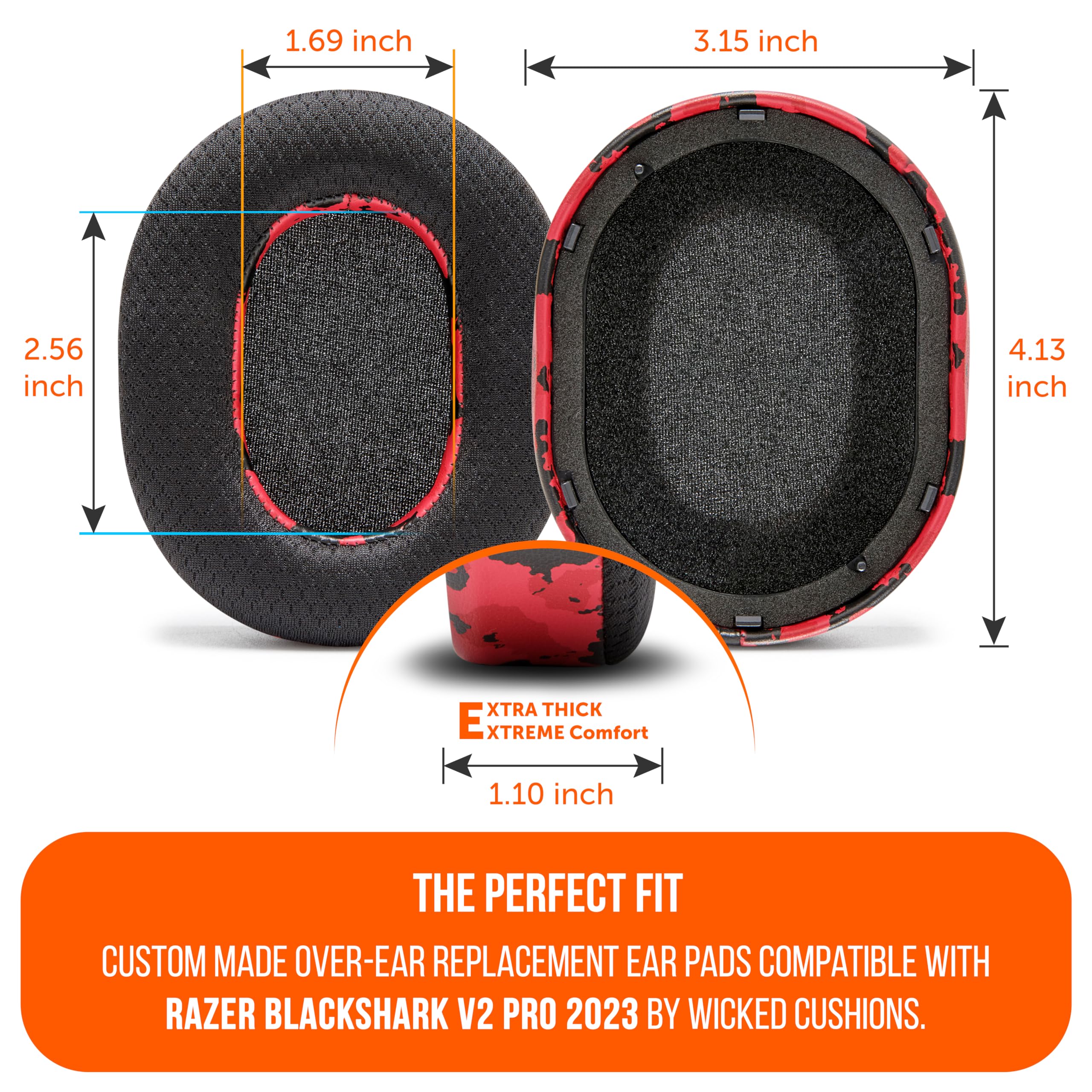 WC Freeze Blackshark V2 Pro 2023 - Cooling Gel Earpads by Wicked Cushions Only (Does not fit Old Blackshark V2 Pro) - Boost Comfort, Thickness, & Sound Isolation for Epic Gaming | Red Camo 6