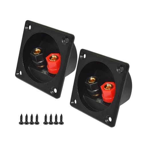 Howonder 2.2 Inch Square 2-Way Speaker Box Terminal,Speaker terminals Cup with Banana Plugs,subwoofer Box Terminal with Mounting Screws (2 Pack Black)