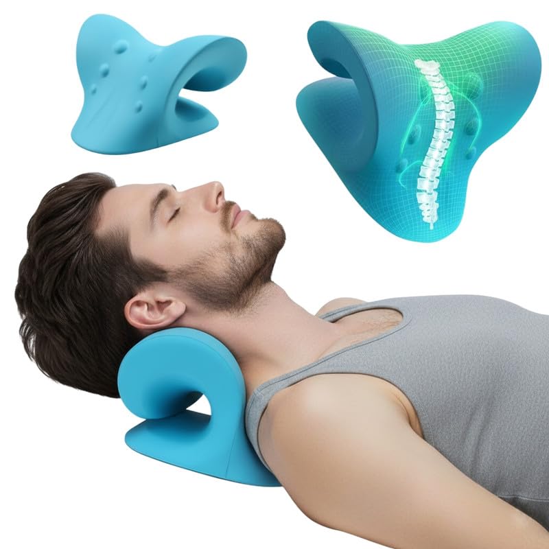 Fitinon Advance Neck Support Stretcher for Pain | Neck Pain Relief Product | Cervical Traction Device | Neck and Shoulder Relaxer | Massage Relaxer Accupressure Chiropratice (Blue,Men)