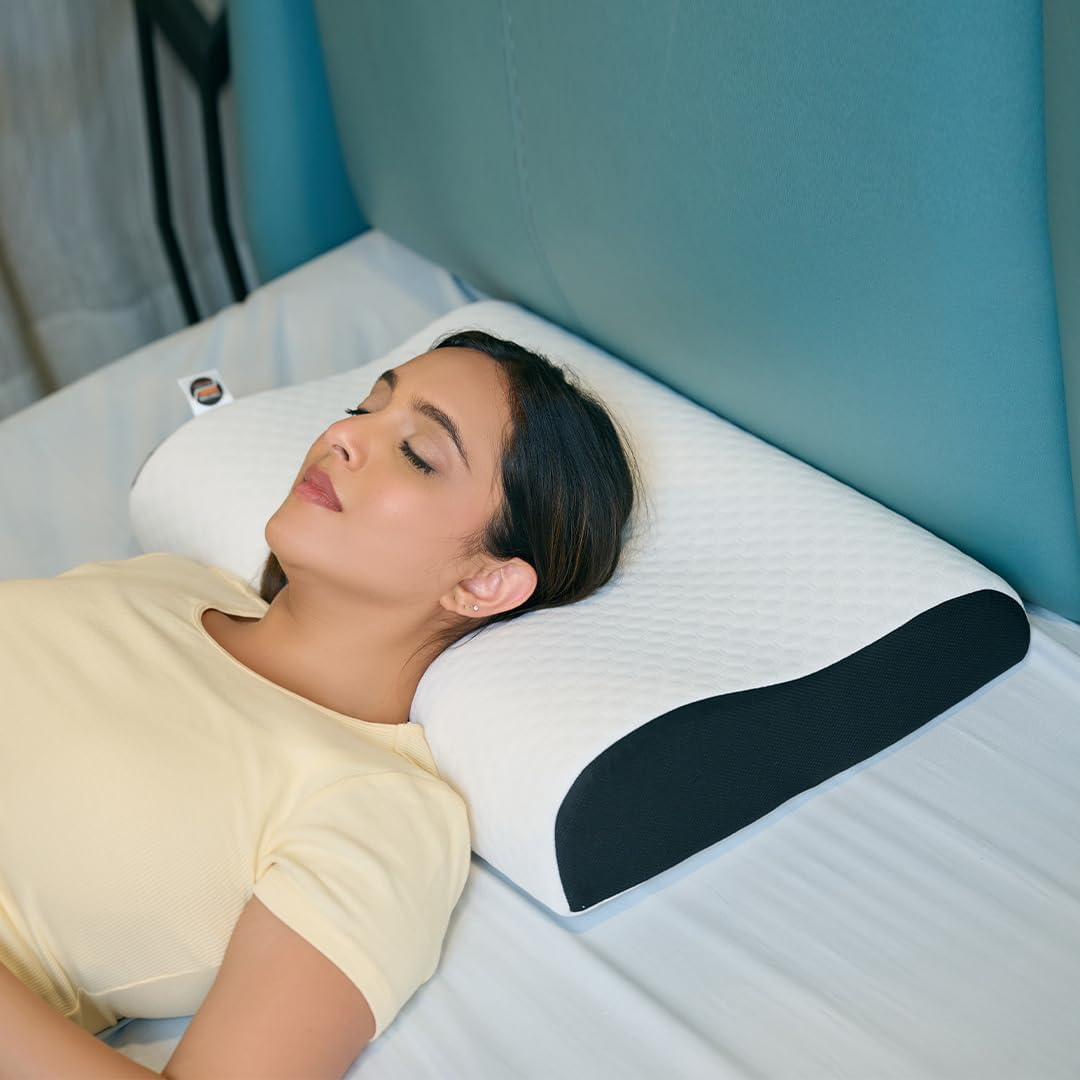 CareFoam Memory Foam Cervical Neck Pillow | 2 Years Warranty | Pain Relief Sleep, Improves Posture Spinal Alignment, Neck Pain Relief | Queen 19 x 11 x 3.5 Inch | White Jacquard Cover | Pack of 2