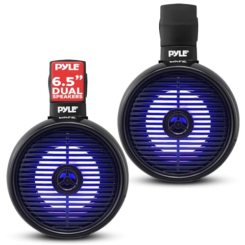 Pyle 6.5" Marine Wakeboard Speaker - 200W Waterproof 2-Way Mini Box System, LED Lights, Heavy Duty ABS Construction, Marine Grade Audio for Tubing and Roll-Cage Mounting (Black)