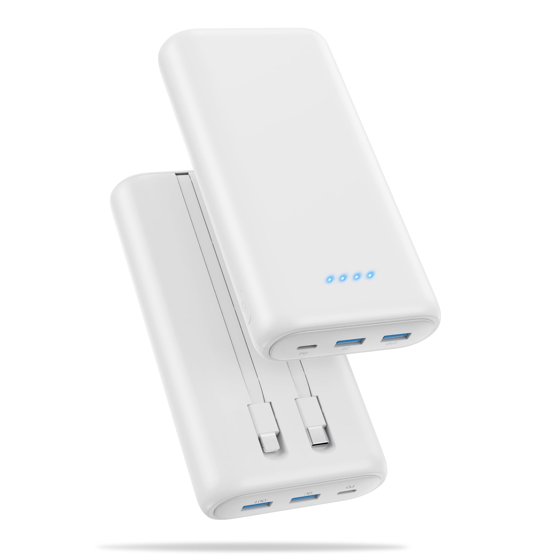 Ekrist Upgraded Portable Charger 40800mAh Power Bank - Portable Battery with 2 Built in Cables,PD 25W USB C Fast Charging Battery Pack Compatible with iPhone 17 16 15 14 13 Android Phone etc-White