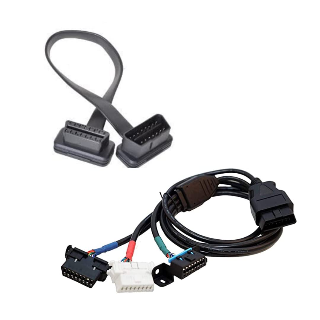 MasTrack OBD 2 Flat Ribbon 16 Pin Male to Female Port + OBD-II Port Replicator Cable