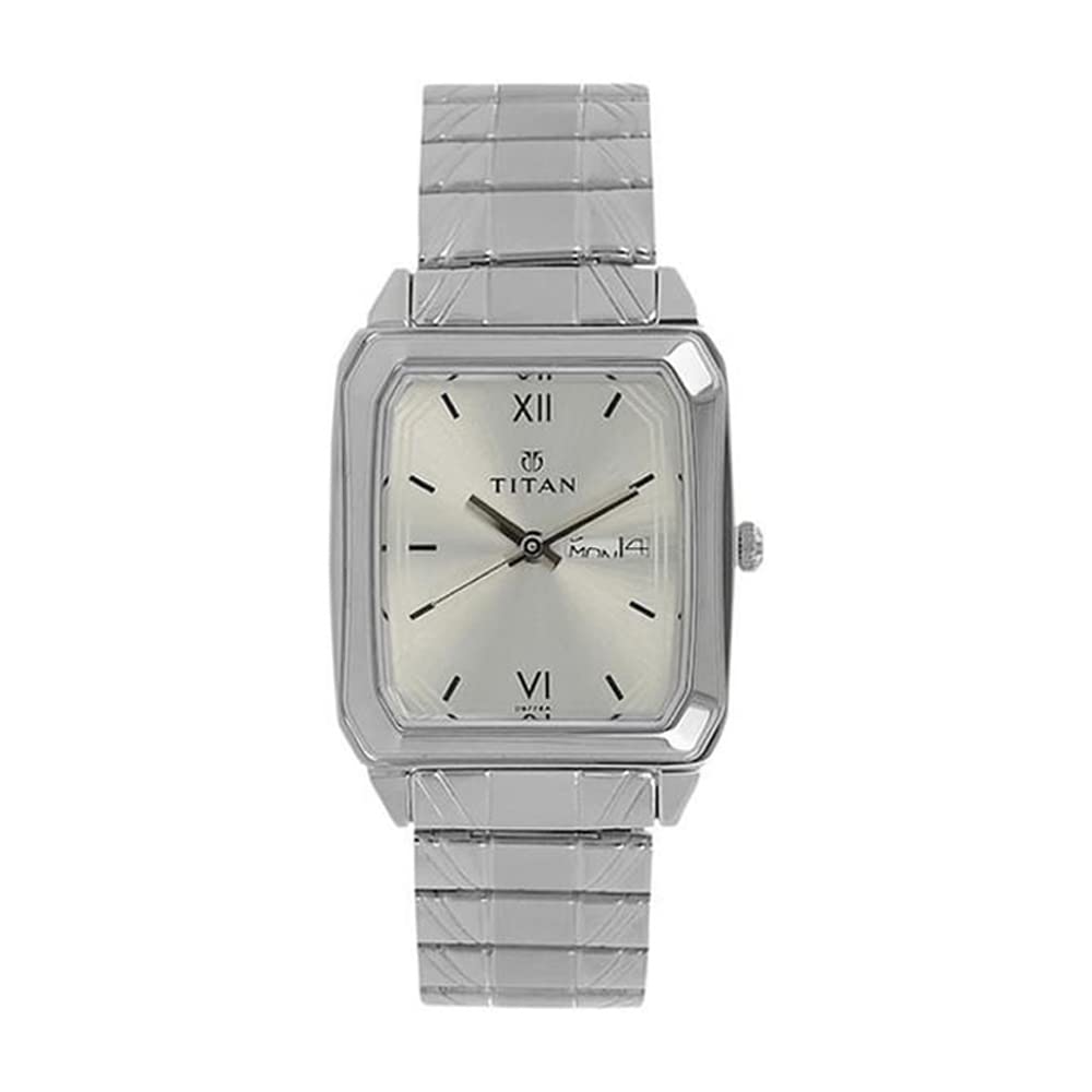 Titan Quartz Analog with Day and Date Silver Dial Stainless Steel Strap Watch for Men-NL1581SM03
