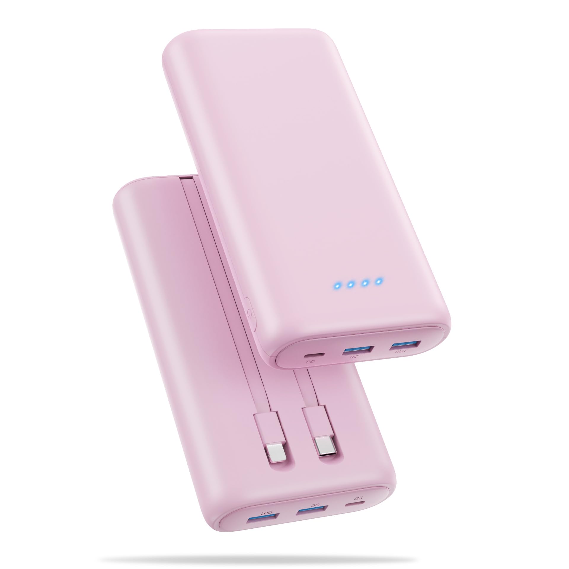 Upgraded Portable Charger 40800mAh Power Bank - Portable Battery with 2 Built in Cables,PD 25W USB C Fast Charging Battery Pack Compatible with iPhone 17 16 15 14 13 Android Phone Tablets etc-Pink