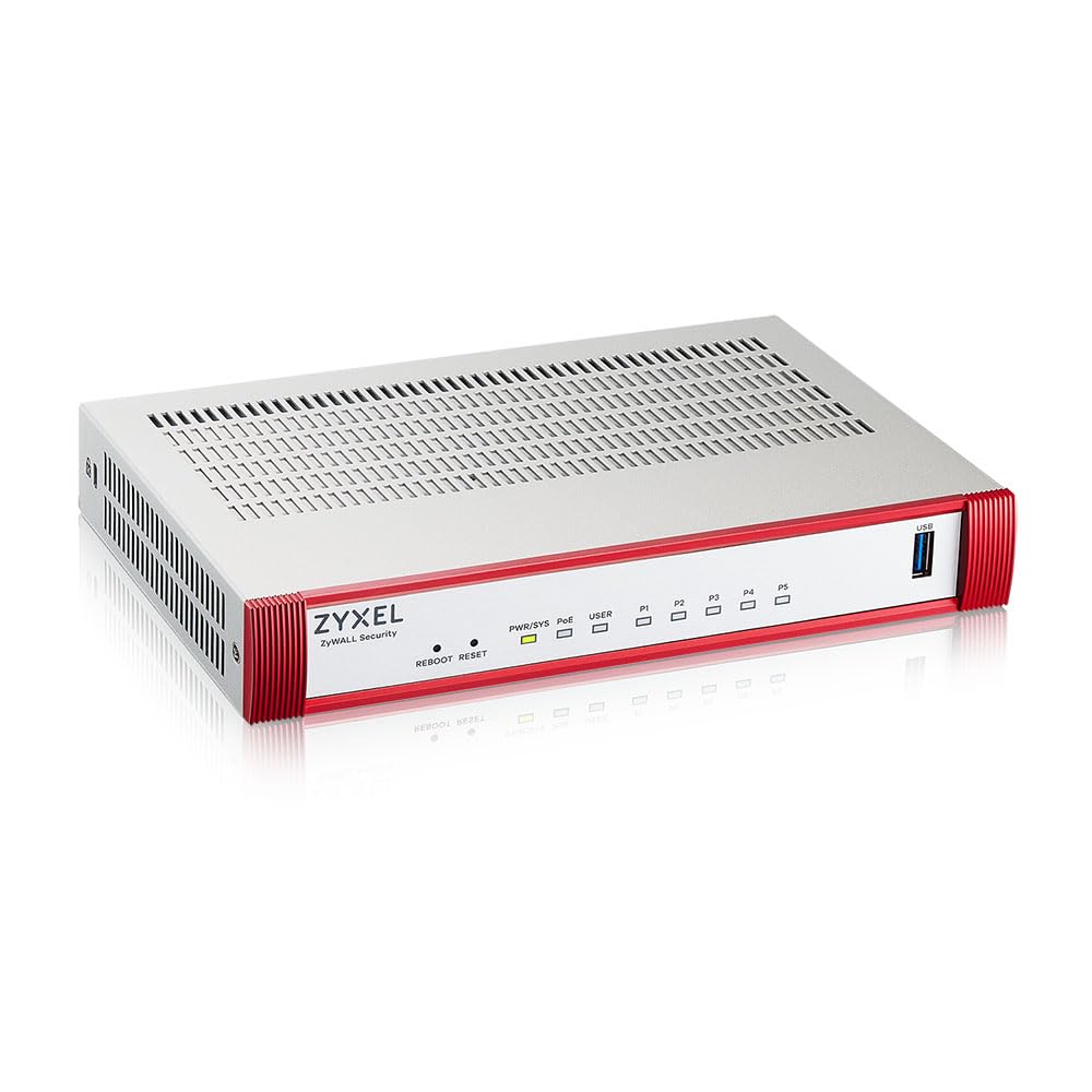 Zyxel USGFLEX50HP Cyber Security Firewall | 2 Gbps, Up to 25 Users | 1-Year UTM Security Pack | 5X Gigabit Ports (1 PoE+ 30W) | IPSec/SSL VPN, IPS Anti-Malware, UTM | Nebula Cloud | Fanless