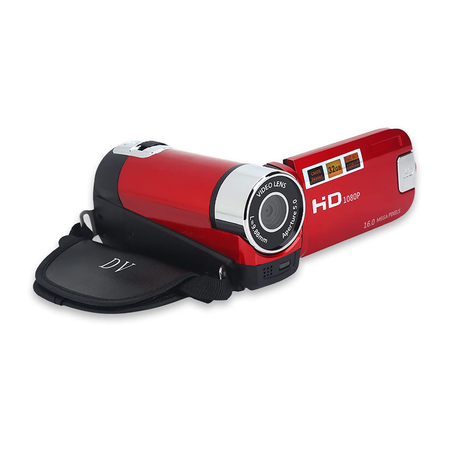 Digital Camcorder, Full HD 270° Rotation 1080P 16X High Definition Video DV Camera Professional Shooting Video Camera for Home Party Outdoor Picnic Camping(red, U.S. regulations)