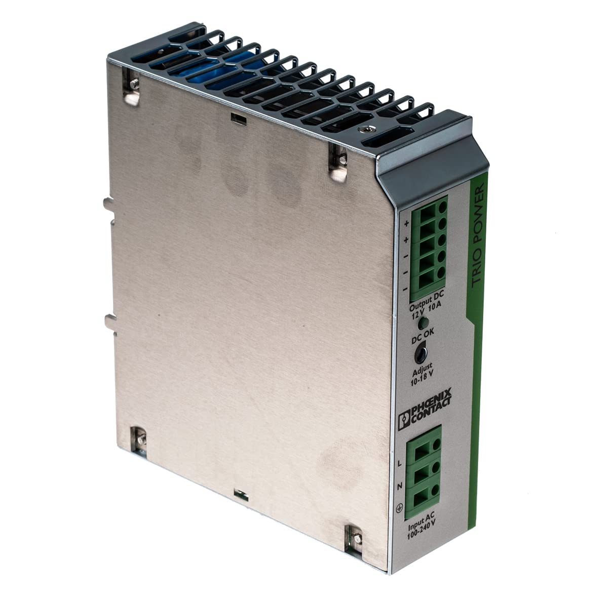 PHOENIX CONTACT TRIO-PS/1AC/12DC/10 (2866488), 120 W, -25 to +70 Degrees C, DIN Rail Mount, Input: 1 Phase / 85-264 VAC / 45-65 HZ, Output: 12 VDC 10 AMP, Power Supply, Trio Power