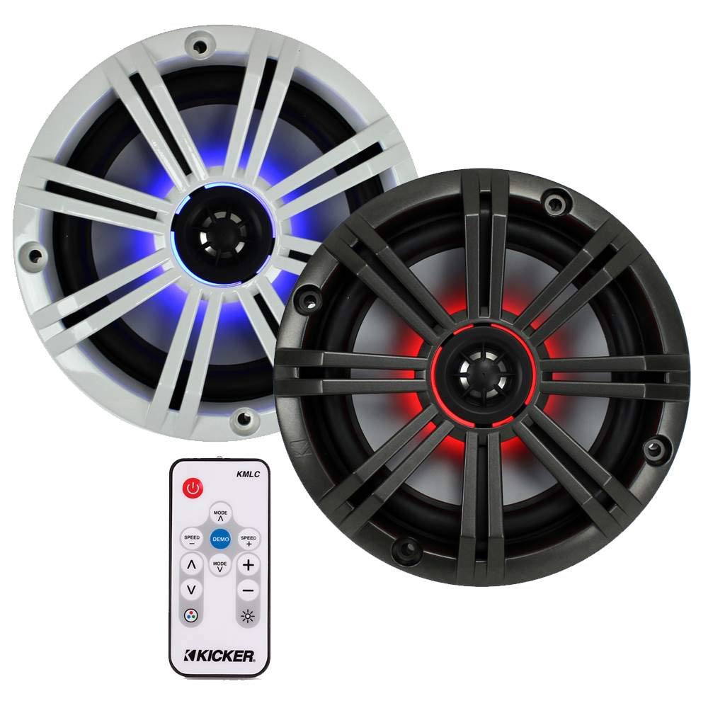 1 Pair of Kicker KM65 6.5" 195W Multicolor LED Marine Coaxial Speakers Bundle Combo with LED Remote Controller