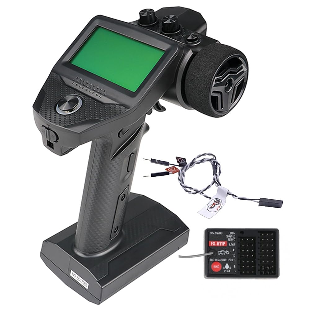 DTXMX FS-G7P+ RC Transmitter and FS-R11P Receiver Fly 2.4GHz Sky 10-Channels Surface Remote Controller 20 Models Storage for RC Cars Boats Crawler (FS-G7P Upgraded Version)