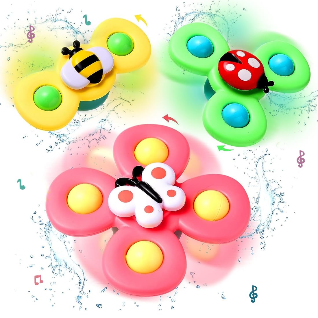Wembley Suction Spinner Toy for Baby Bath Toys Water Toys for Kids Fidget Spinner Spinning Sensory Toddler Infant Flight Travel Toy Stick to Car Window Table Chair Birthday Return Gift for Kids 3 Pcs